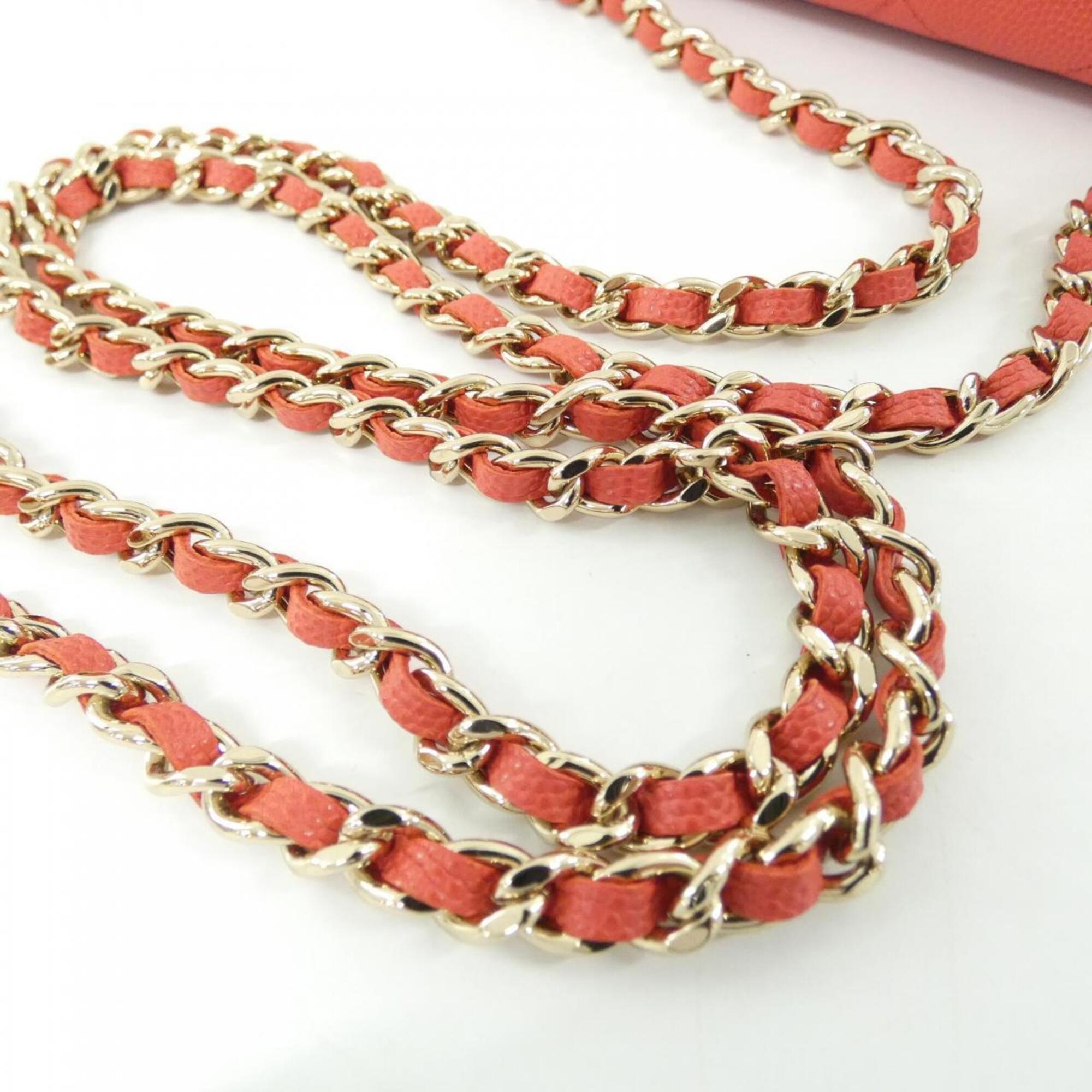 Chanel Red Color Grained Calfskin Chain/Shoulder Wallet (Pre-Owned)