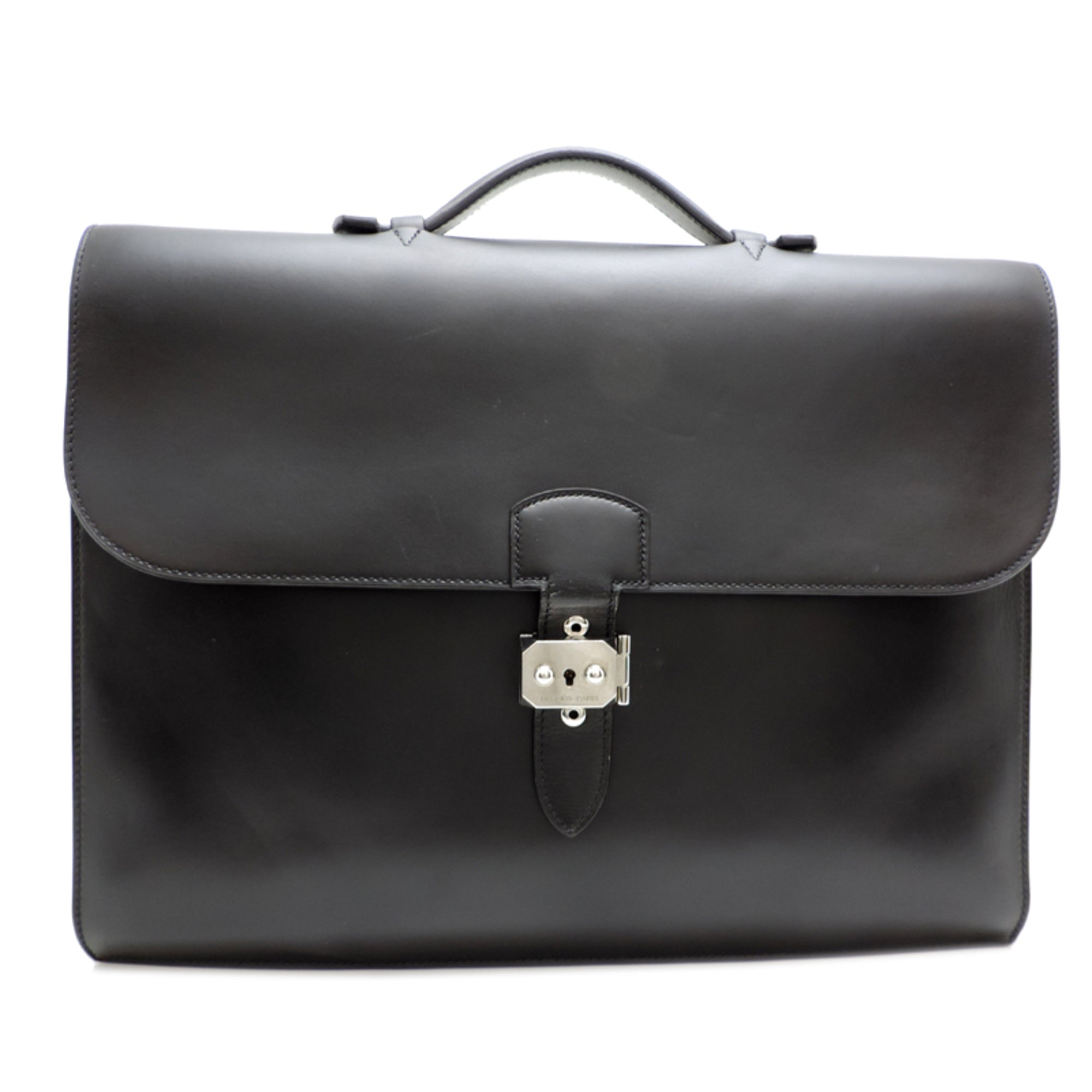 Hermes Black Noir Box Calf Leather Briefcase (Pre-Owned)