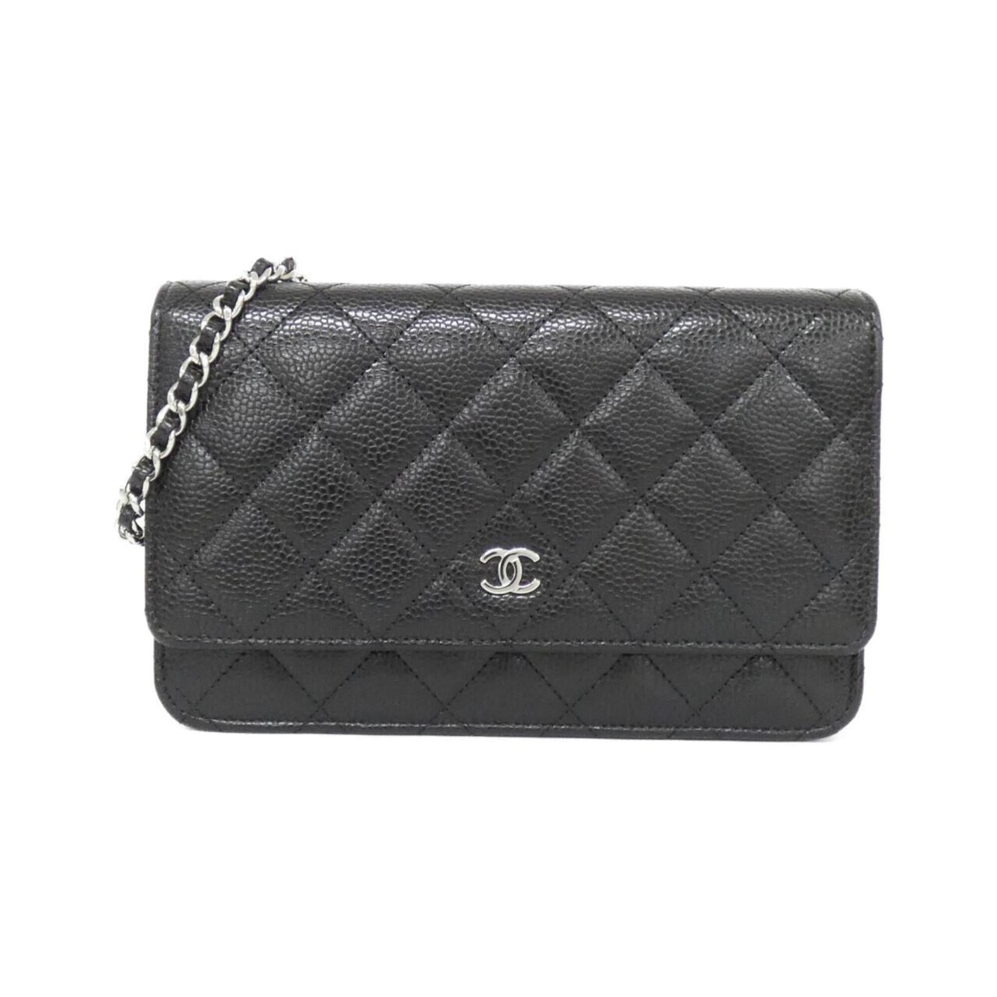 Chanel Black Bordeaux Grained Calfskin Chain/Shoulder Wallet (Pre-Owned)