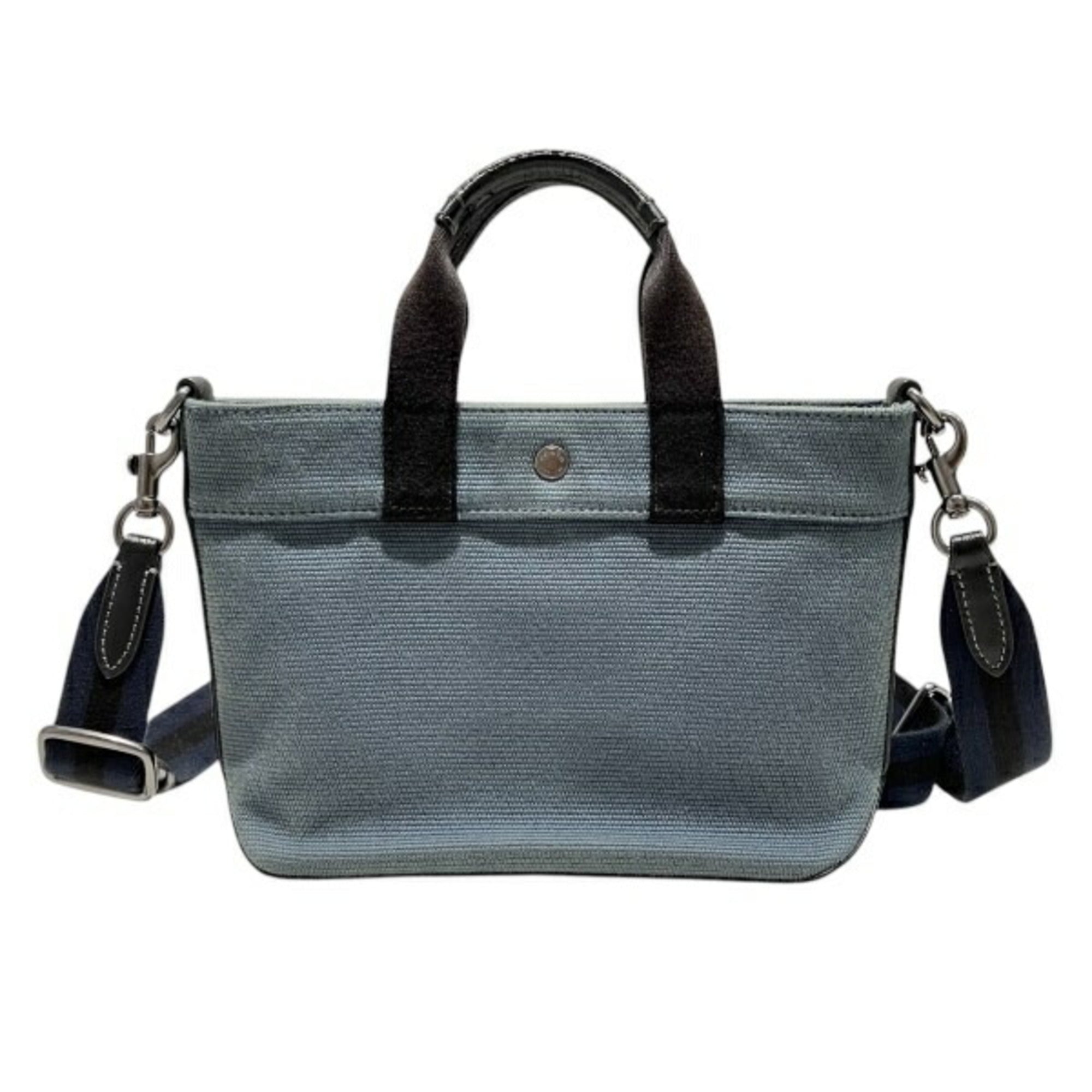 Coach Black Navy Canvas Leather Handbag Shoulder Bag (Pre-Owned)