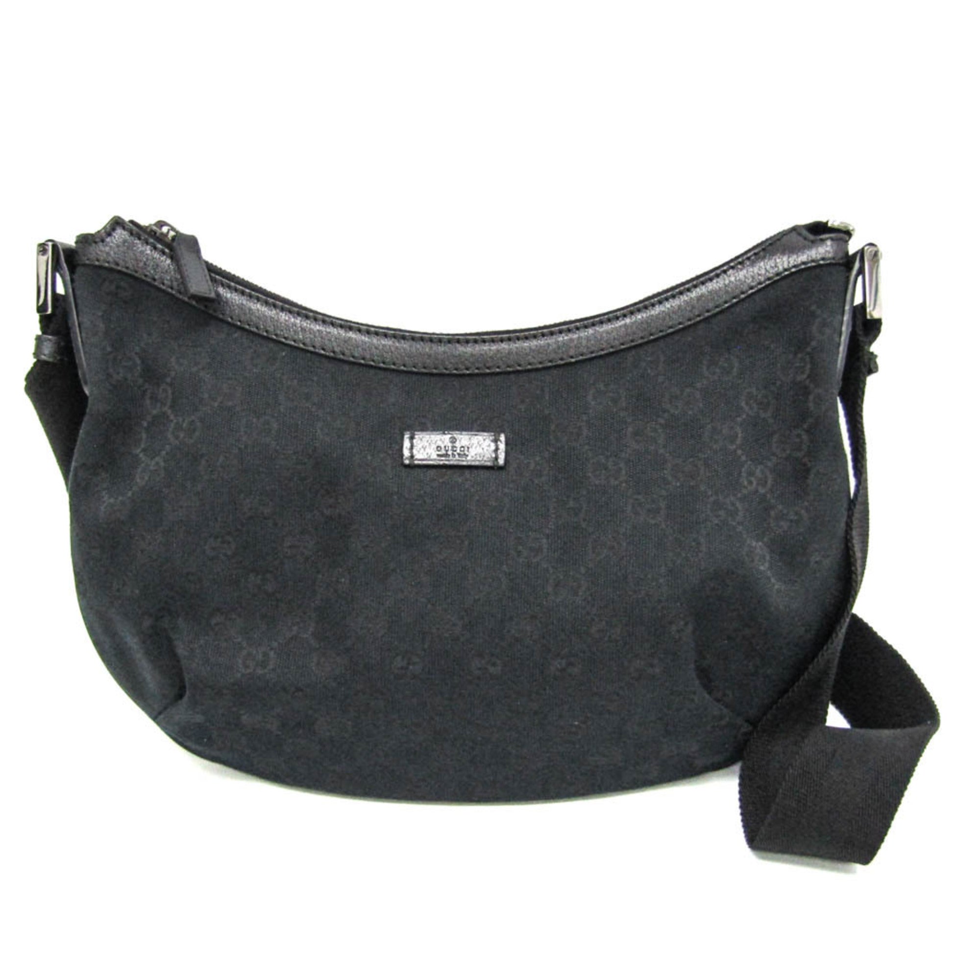 Gucci Gg Canvas Black Gg Canvas Leather Shoulder Bag (Pre-Owned)