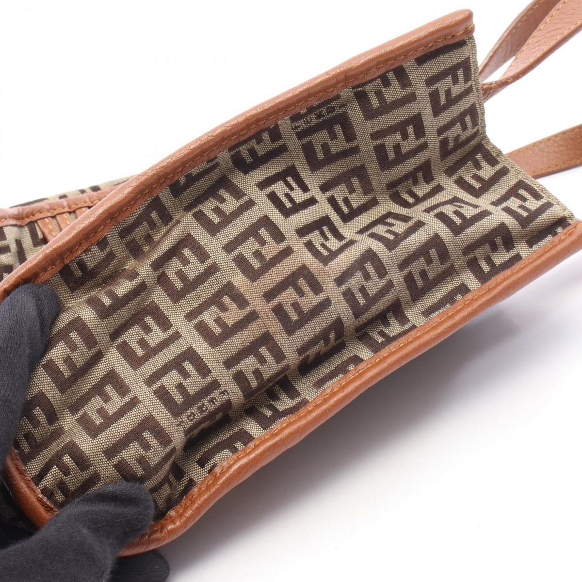 Fendi Beige Brown Canvas Leather Handbag (Pre-Owned)