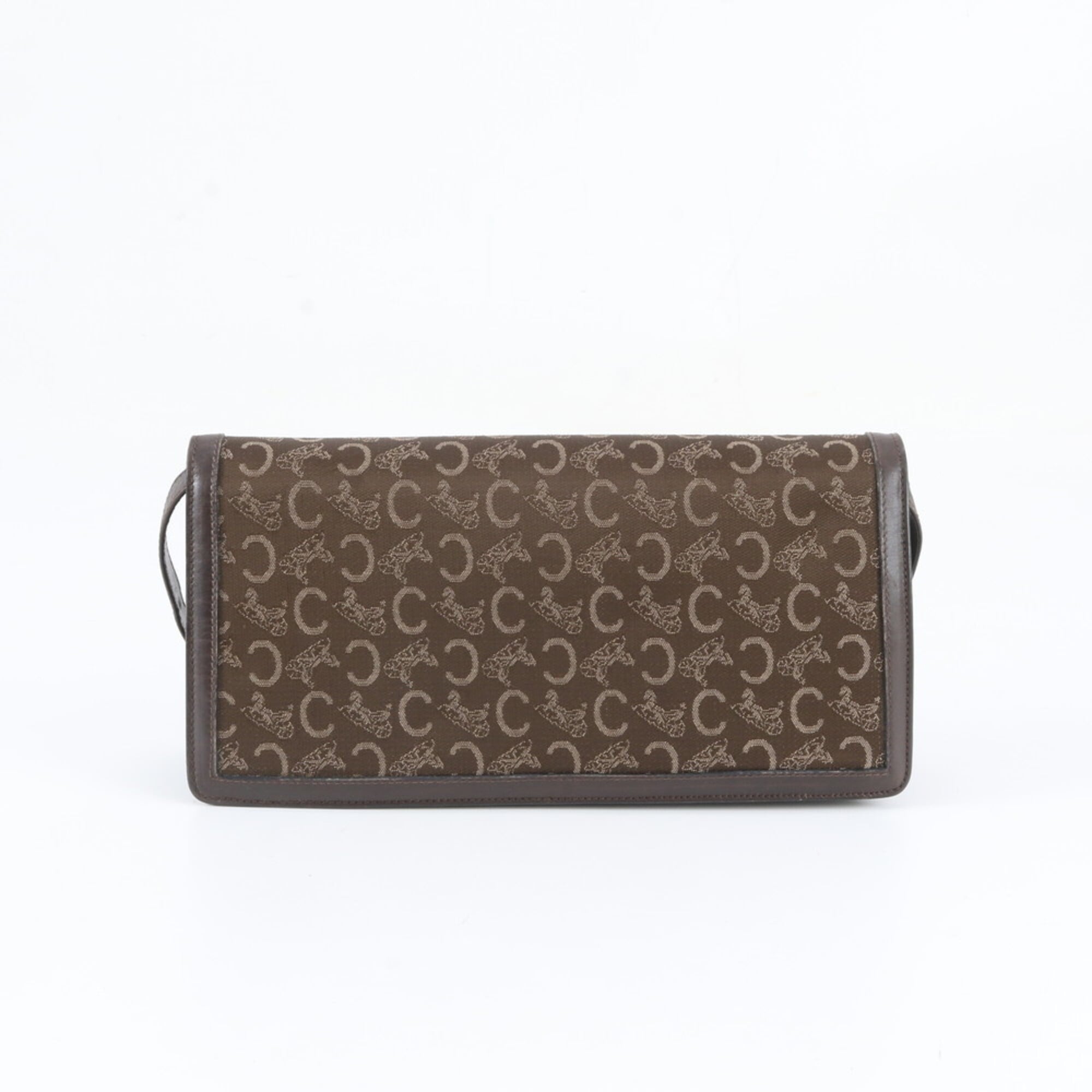 Celine Brown Leather Canvas Clutch Bag Handbag Shoulder Bag (Pre-Owned)
