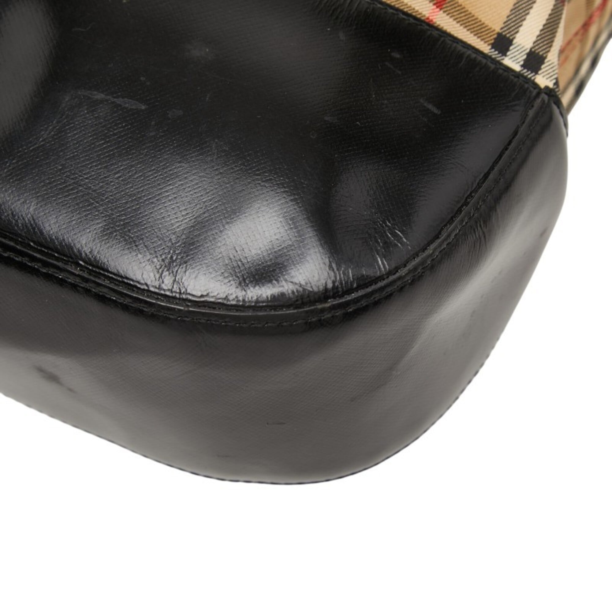 Burberry Beige Black Canvas Leather Shoulder Bag Tote Bag (Pre-Owned)