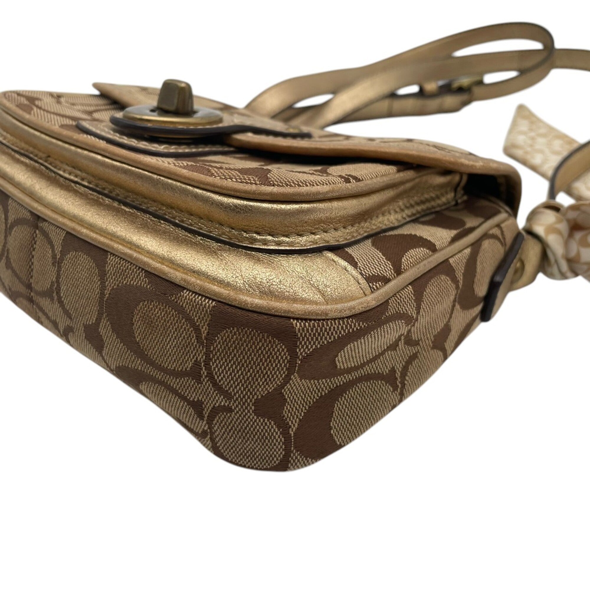 Coach Beige Gold Canvas Leather Pochette Shoulder Bag (Pre-Owned)