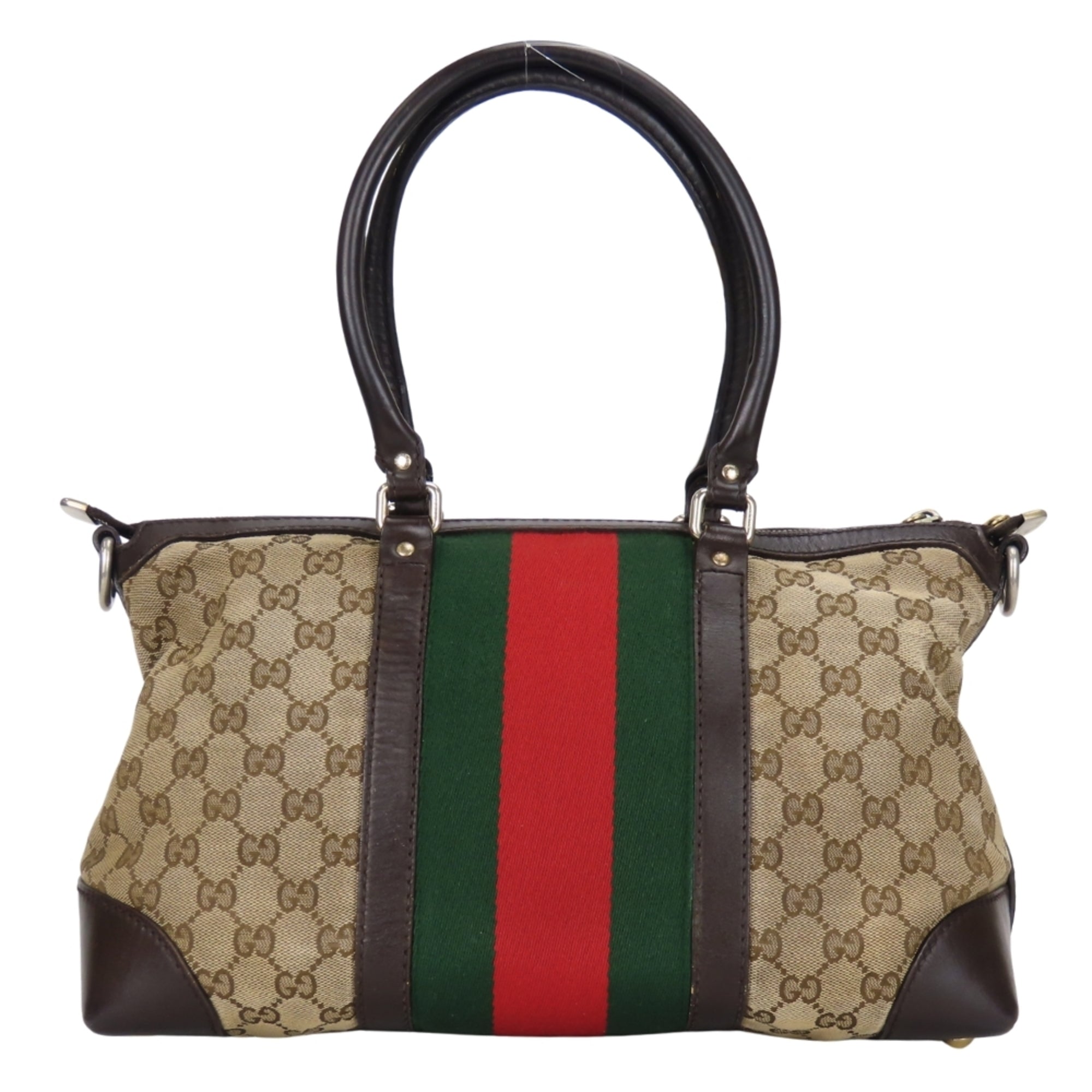 Gucci Beige Dark Brown Gg Canvas Handbag (Pre-Owned)