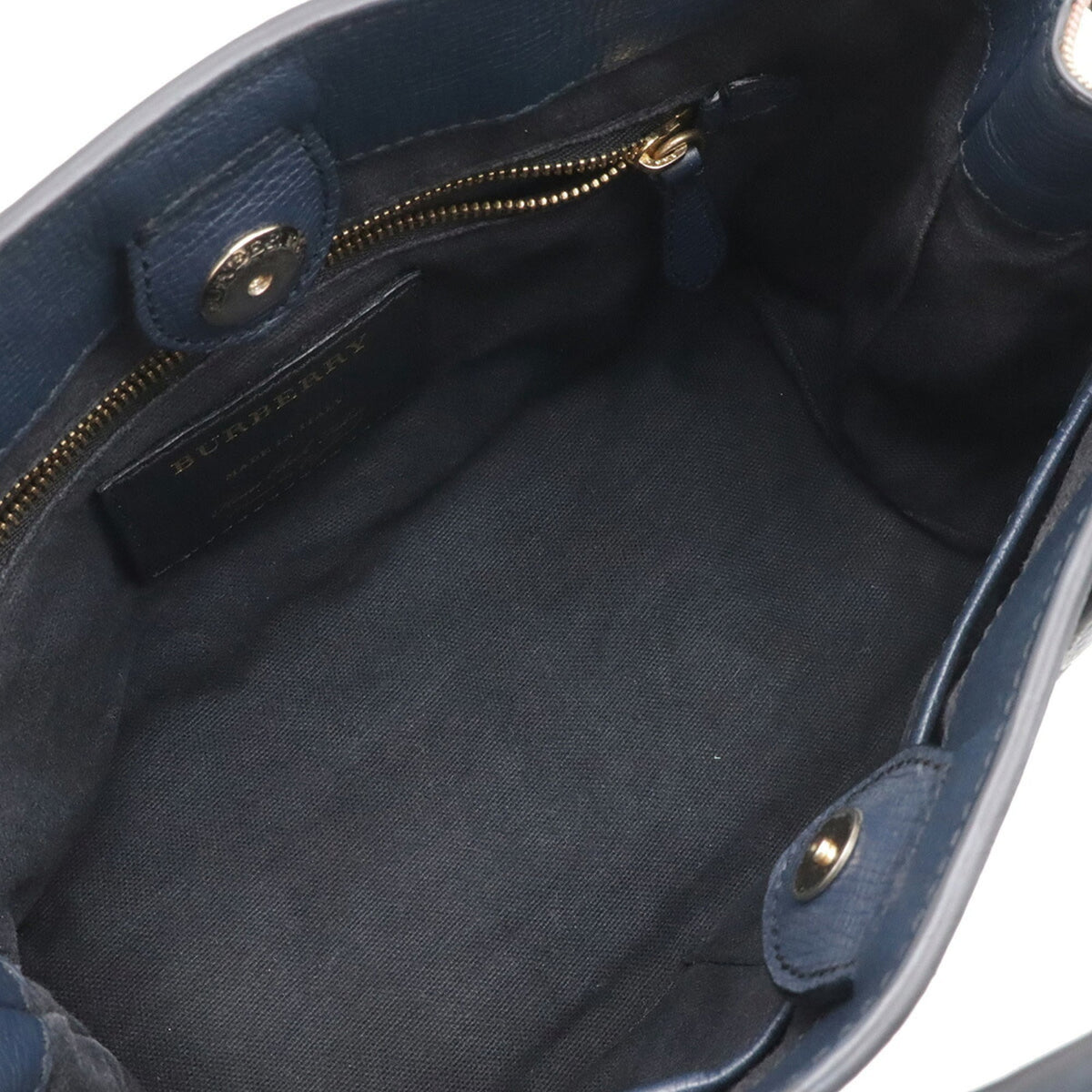Burberry Beige Navy Leather Handbag Tote Bag (Pre-Owned)