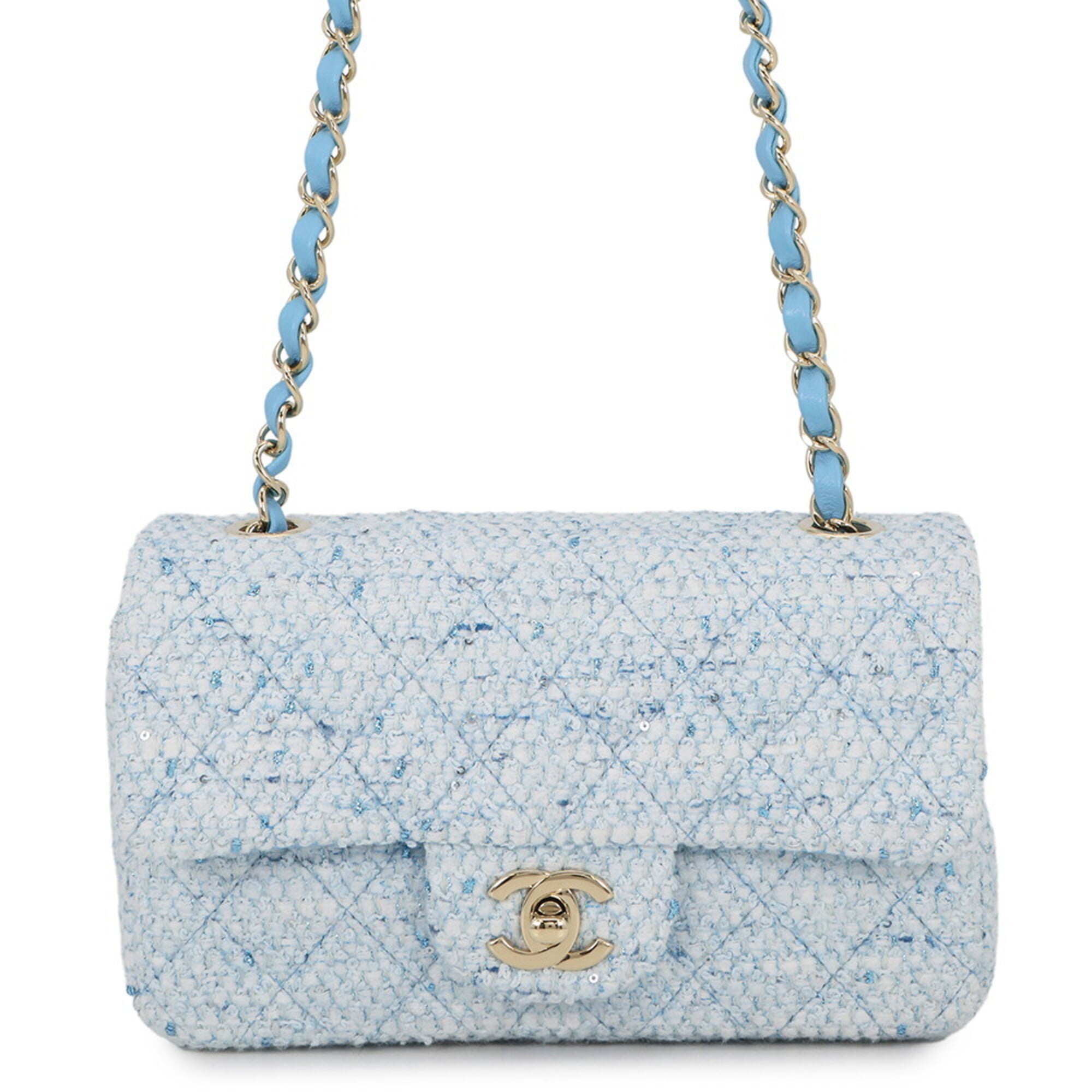 Chanel Blue White Tweed Handbag Shoulder Bag (Pre-Owned)