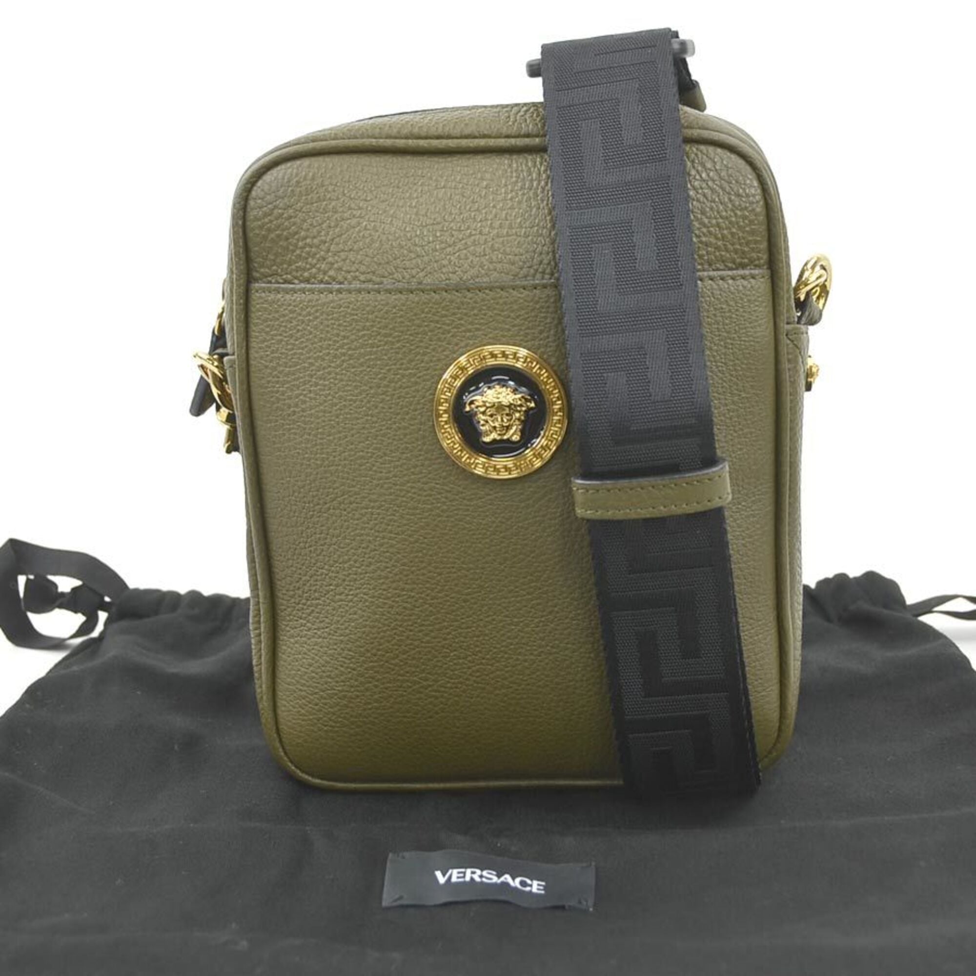Versace Khaki Leather Shoulder Bag (Pre-Owned)