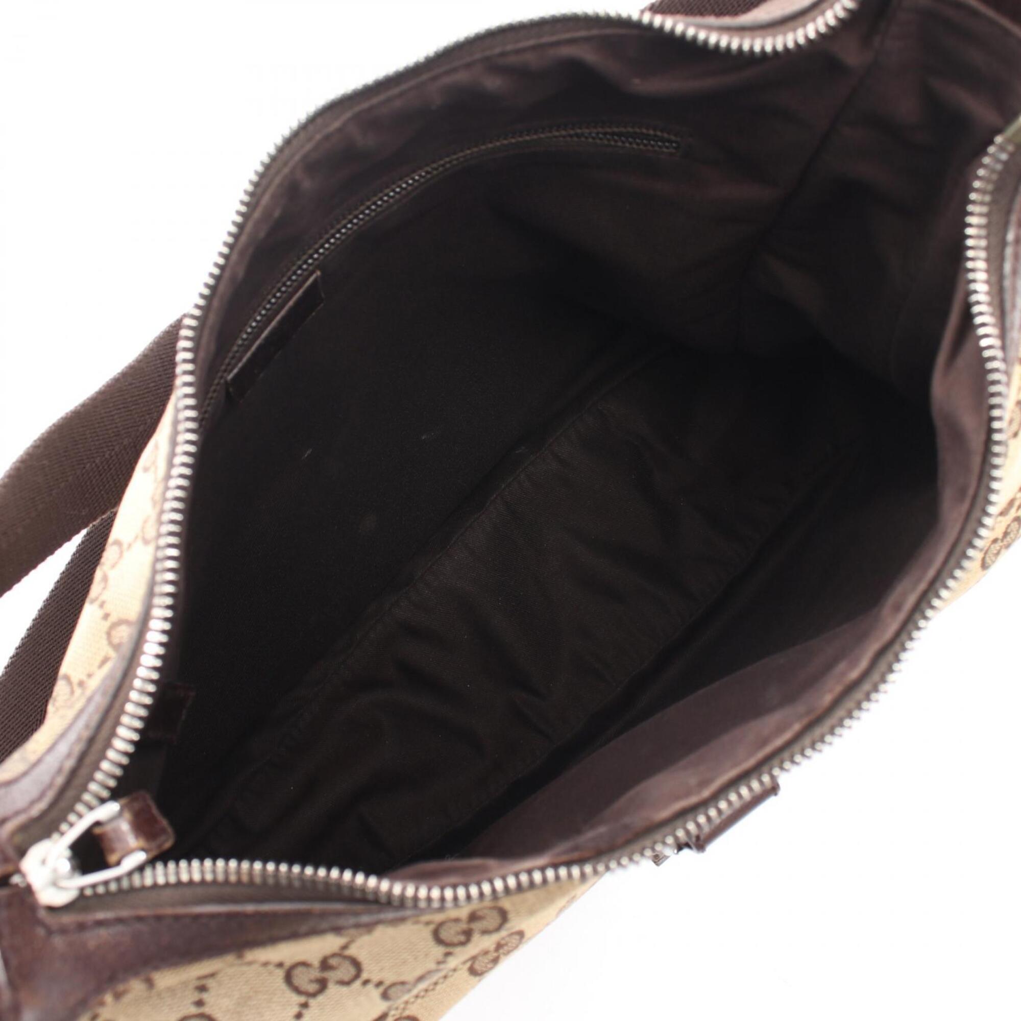 Gucci Beige Brown Canvas Leather Handbag Shoulder Bag (Pre-Owned)