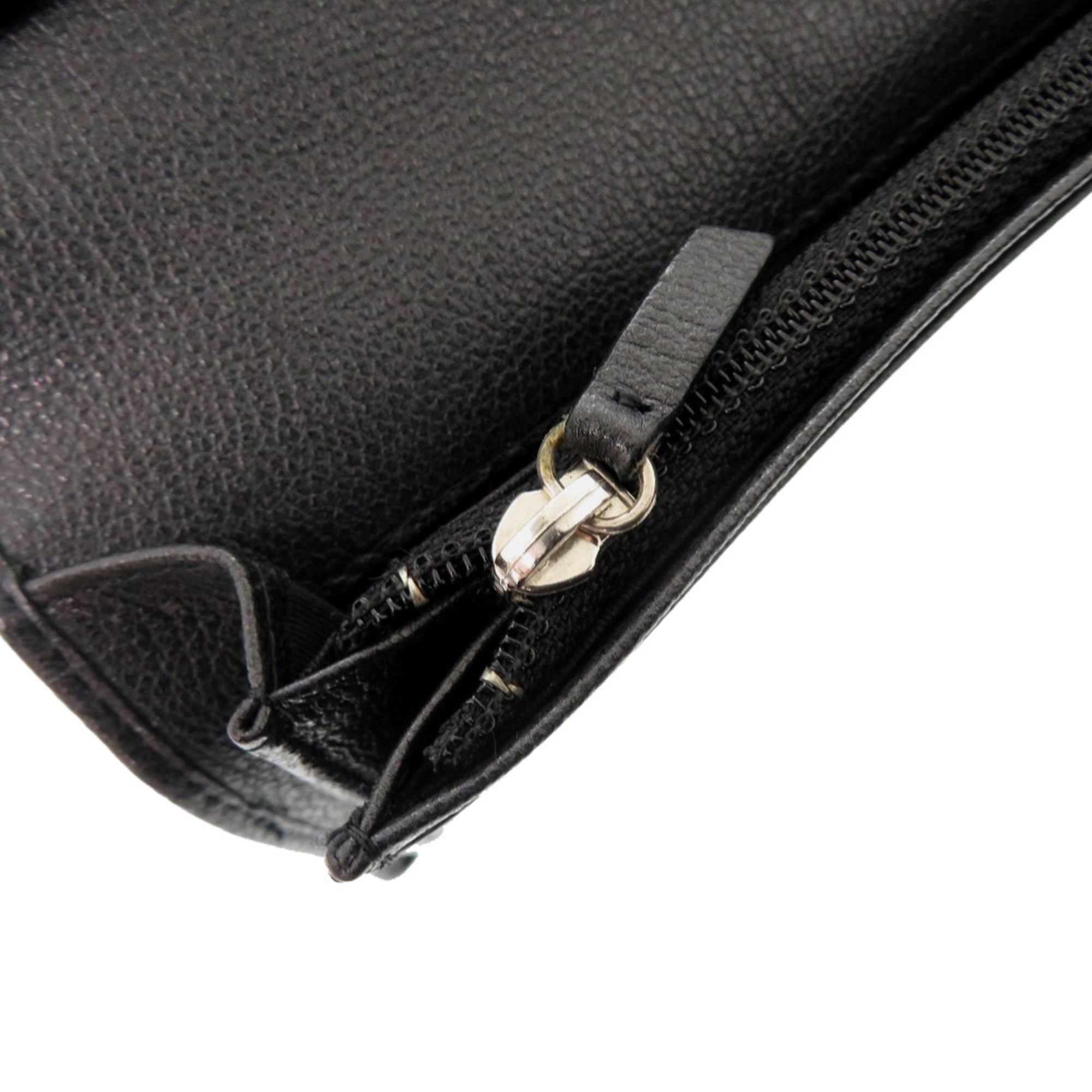 Chanel Camellia Black Leather Long Wallet (Bi-Fold) (Pre-Owned)