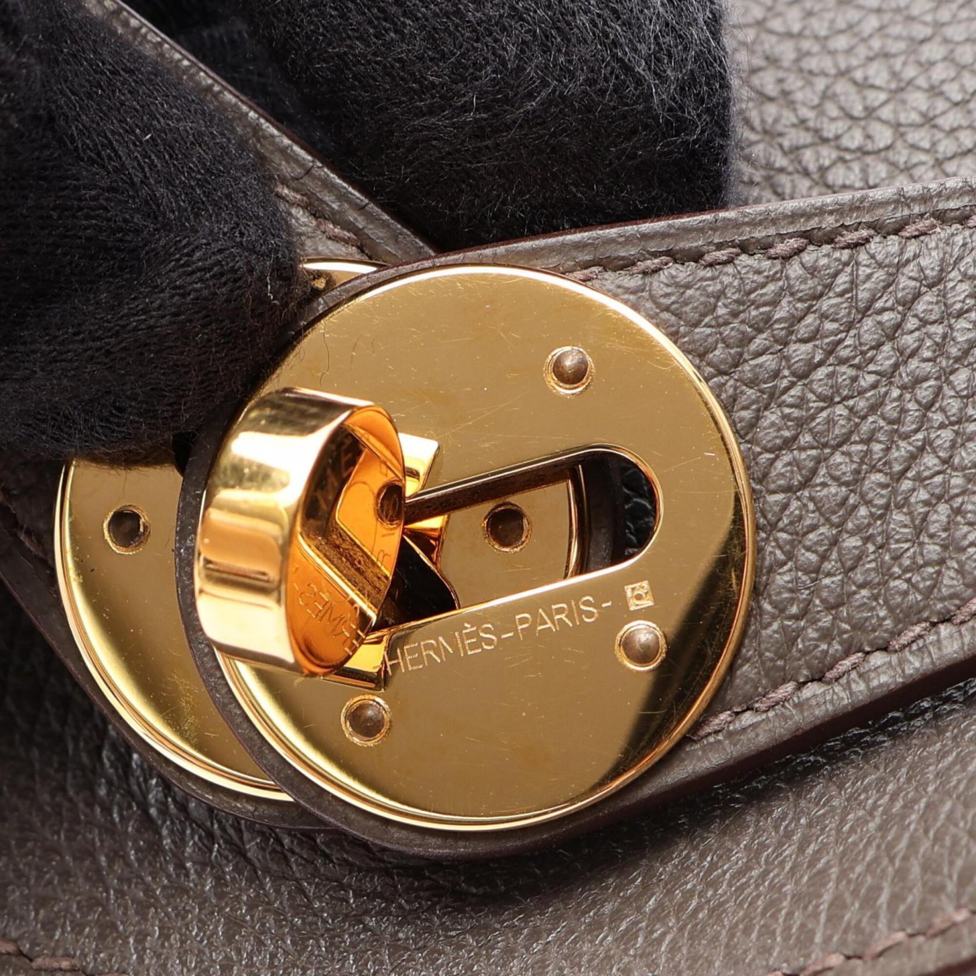 Hermes Etain Gray Evercalf Leather Handbag Shoulder Bag (Pre-Owned)