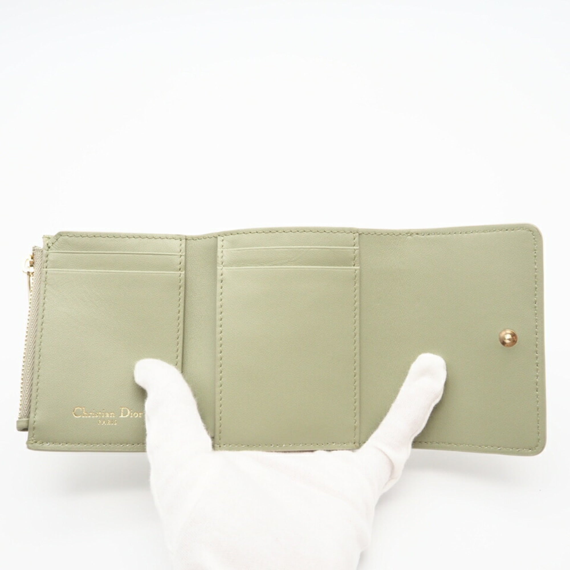 Christian Dior Green Leather Wallet (Tri-Fold) (Pre-Owned)