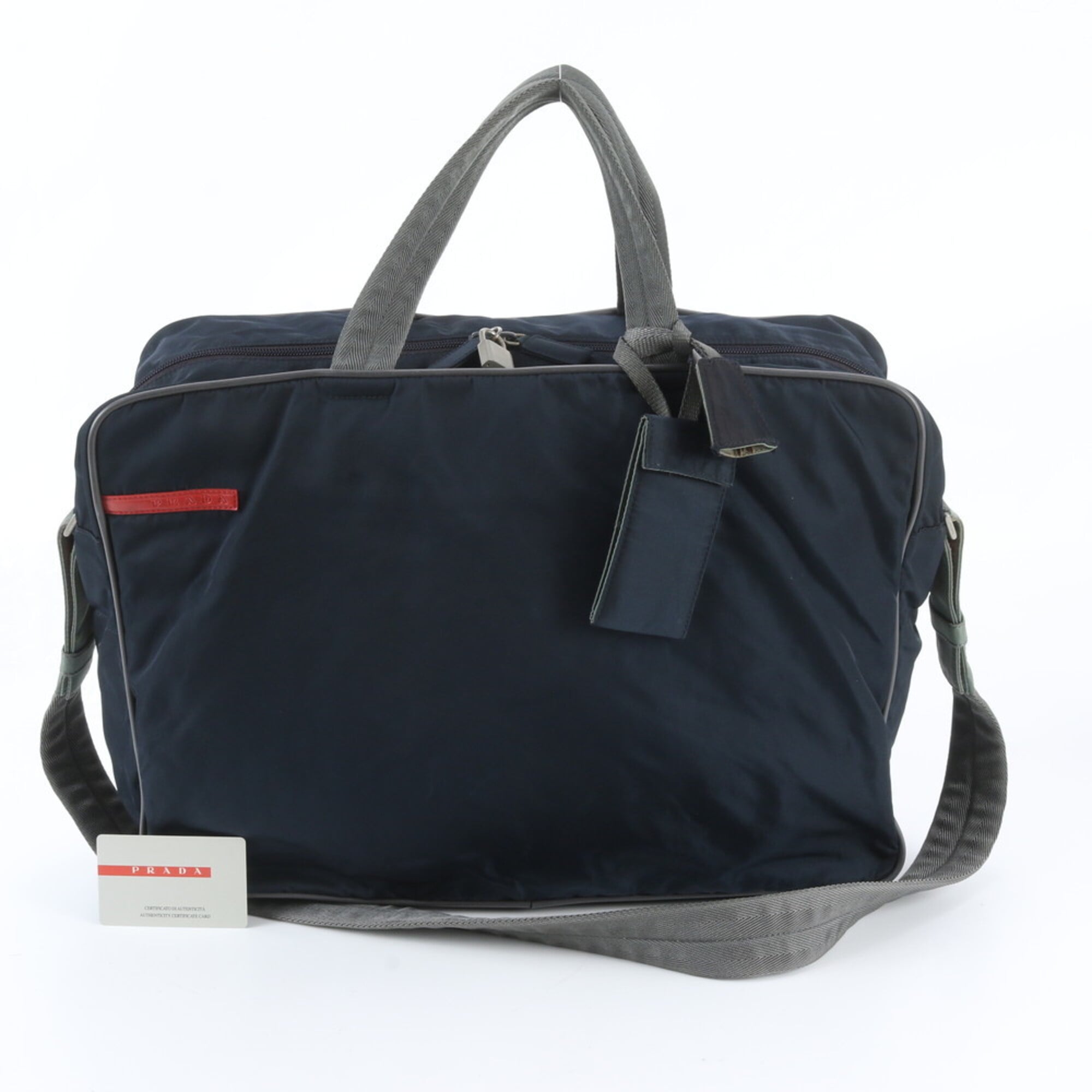Pradasports Gray Navy Boston Bag Shoulder Bag Tote Bag (Pre-Owned)