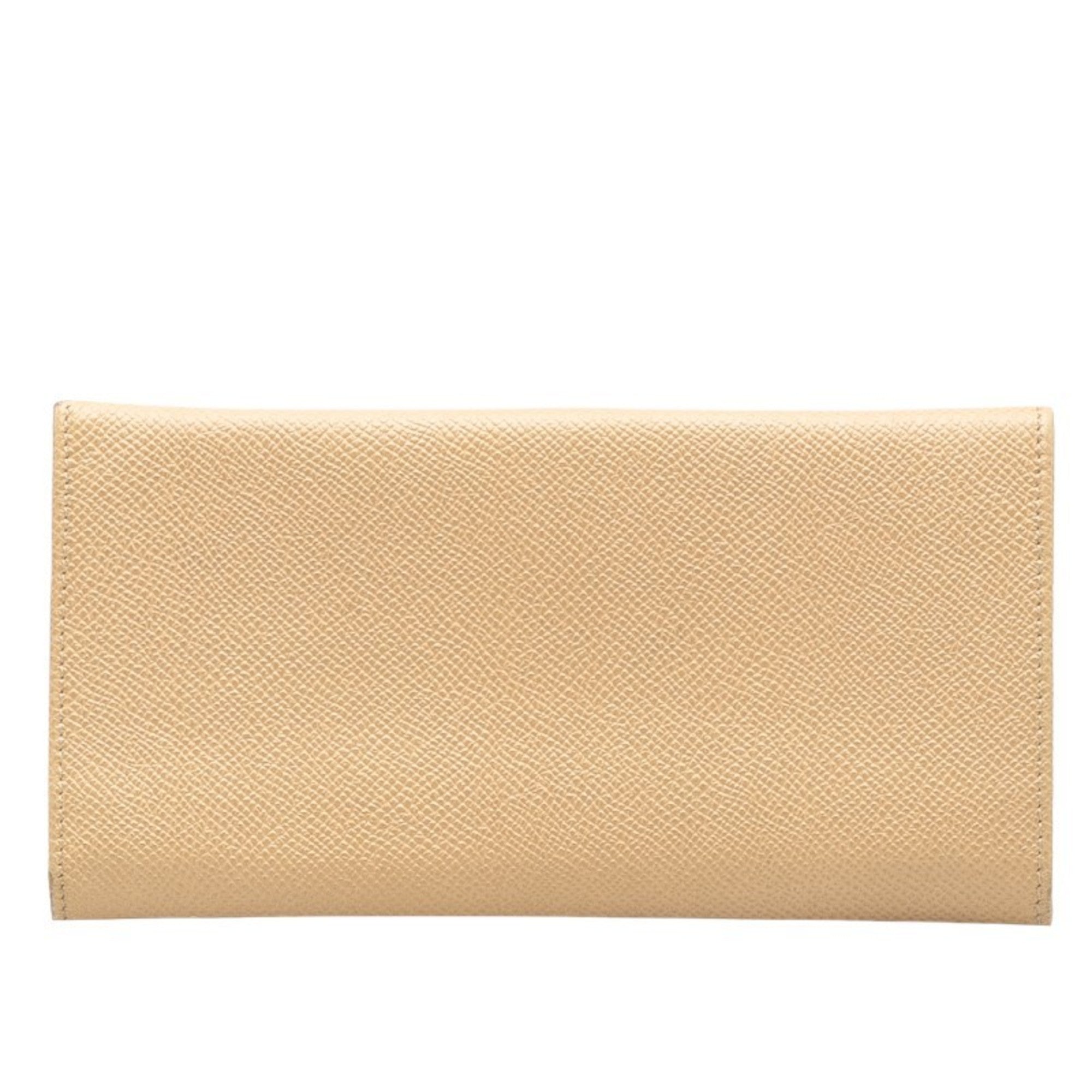 Bvlgari Beige Leather Long Wallet (Bi-Fold) (Pre-Owned)