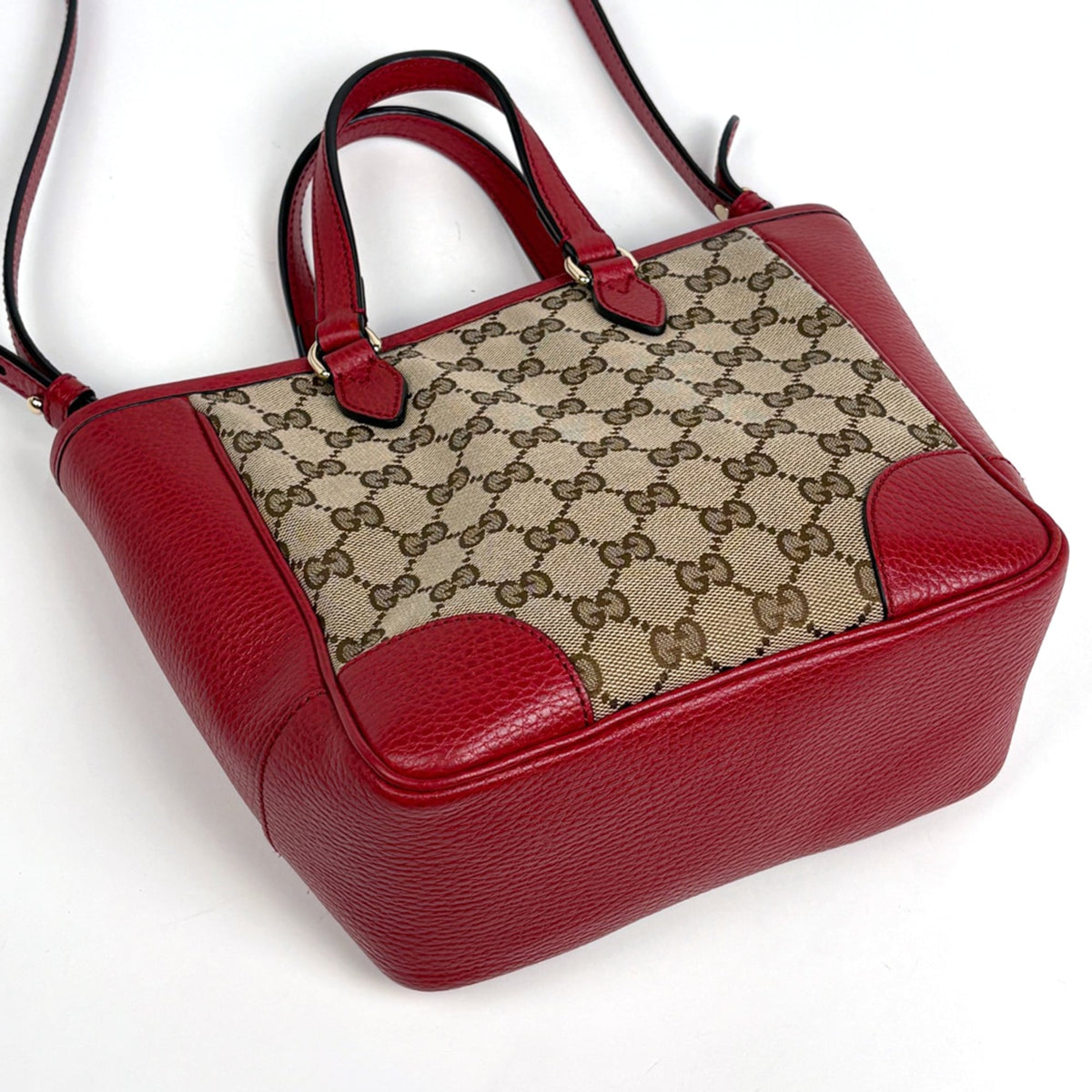Gucci Beige Red Color Gg Canvas Leather Handbag (Pre-Owned)