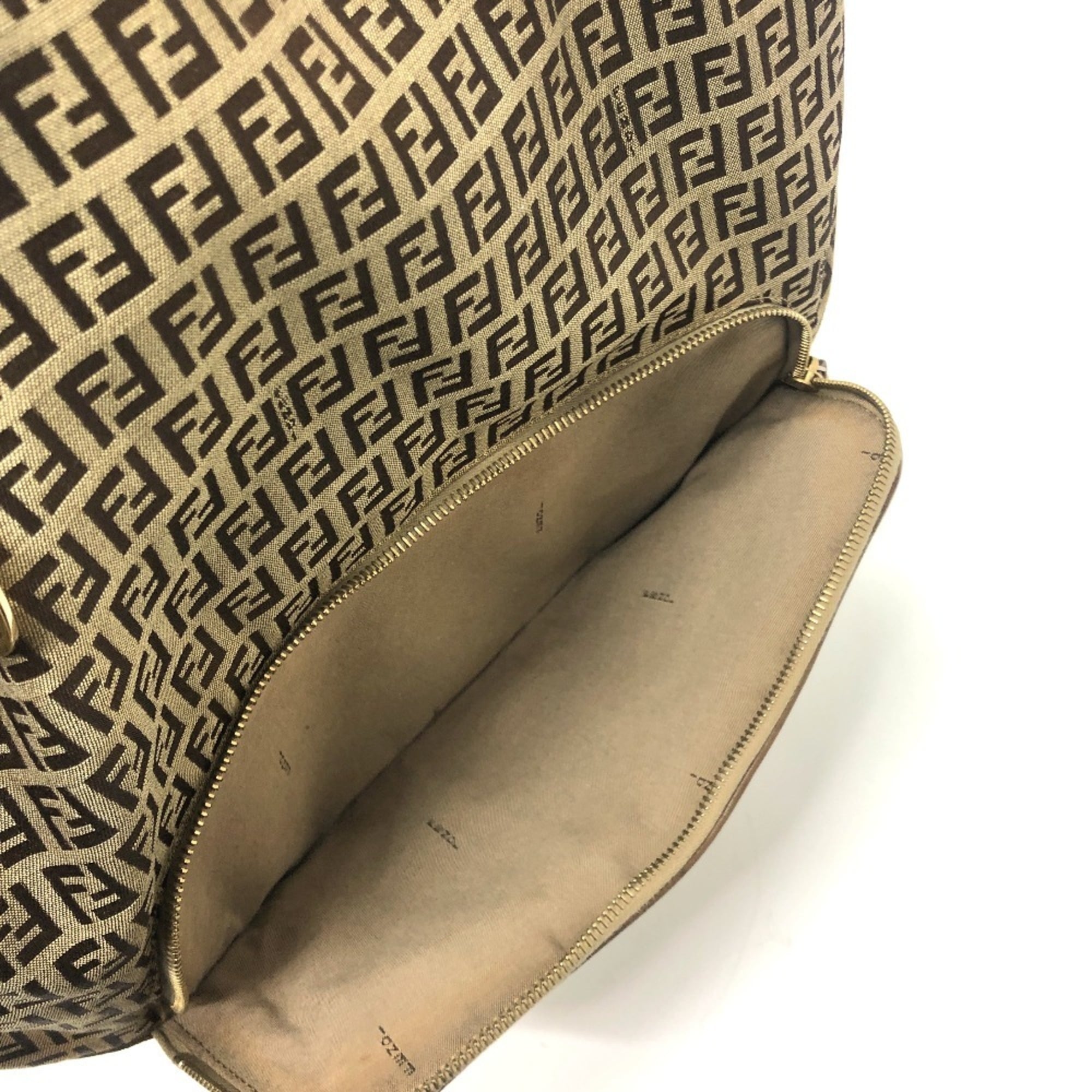 Fendi Beige Zucchino Canvas Leather Handbag Shoulder Bag Tote Bag (Pre-Owned)