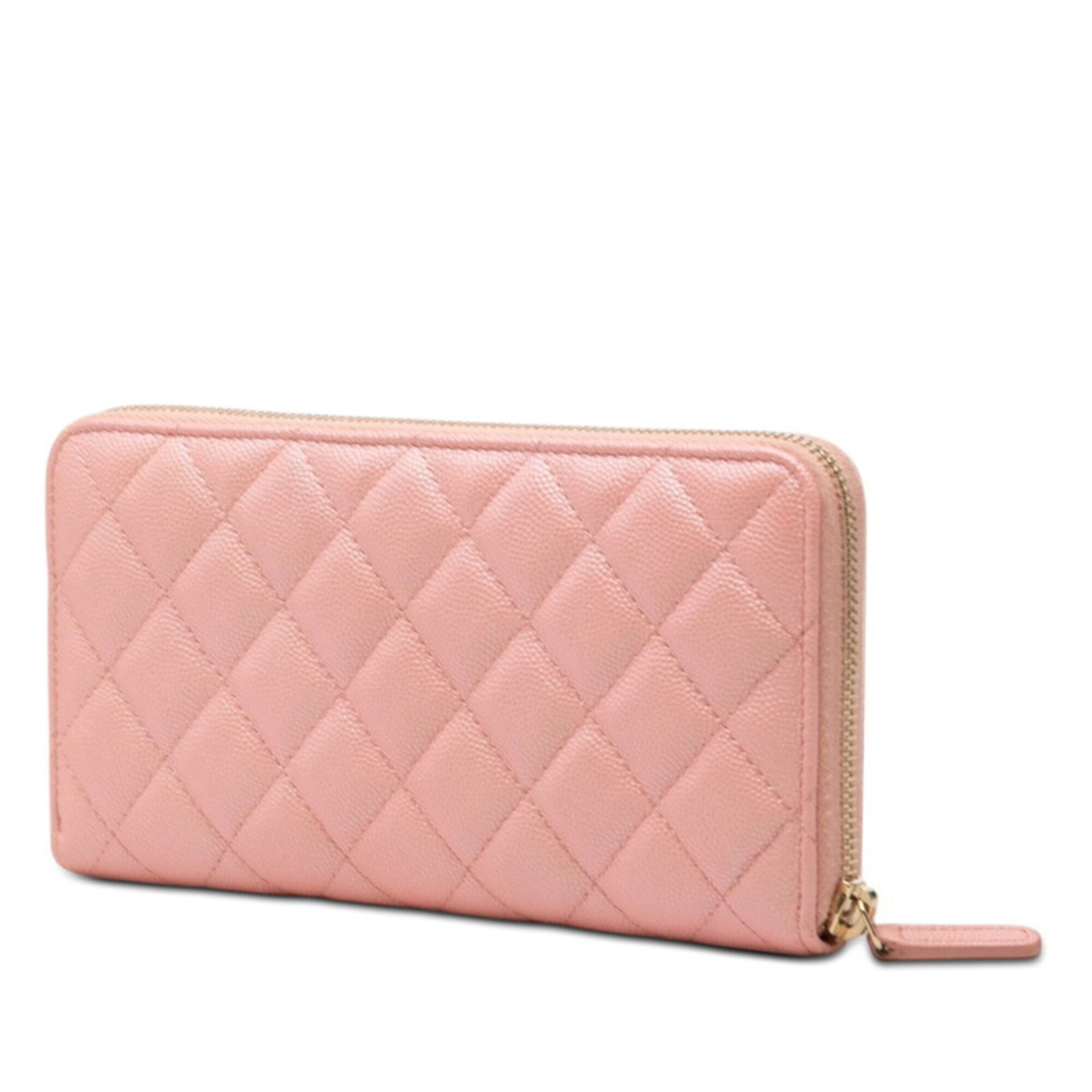 Chanel Pink Grained Calfskin Long Wallet (Bi-Fold) (Pre-Owned)