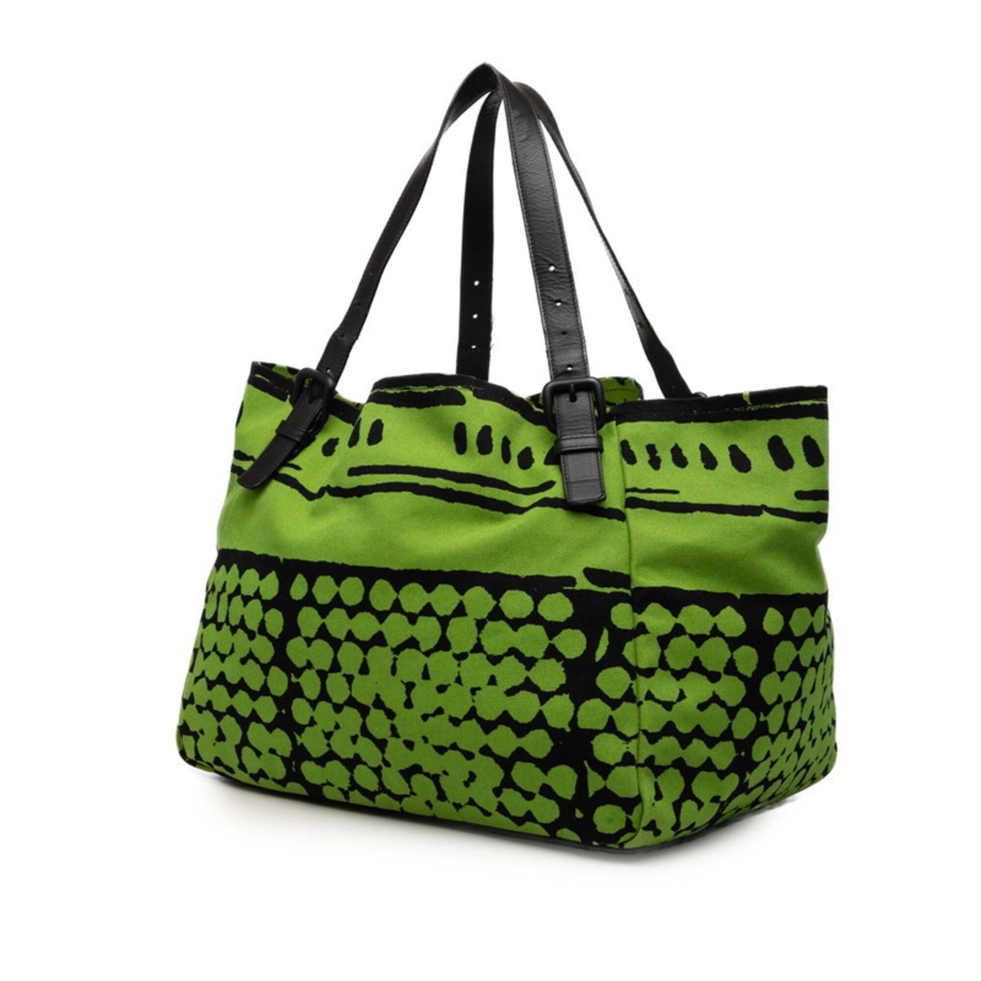 Bottega Veneta Black Green Canvas Leather Tote Bag (Pre-Owned)