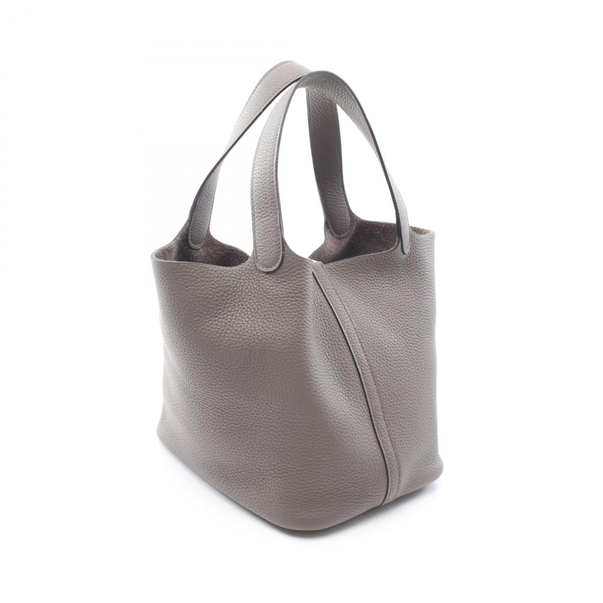 Hermes Etain Gray Leather Handbag (Pre-Owned)