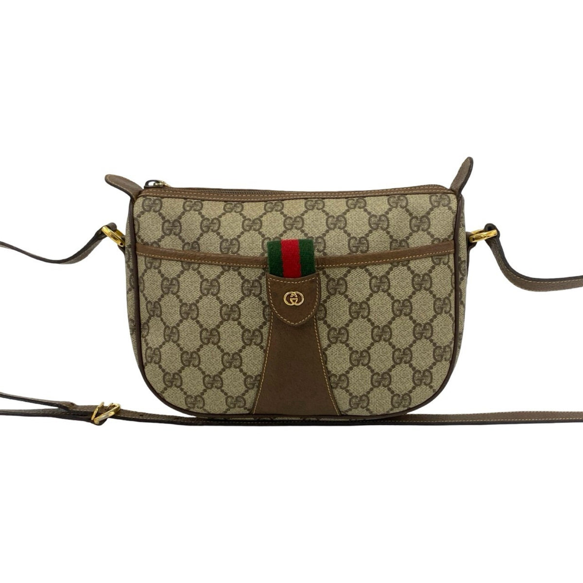 Gucci Brown Green Red Color Leather Pvc Pochette Shoulder Bag (Pre-Owned)