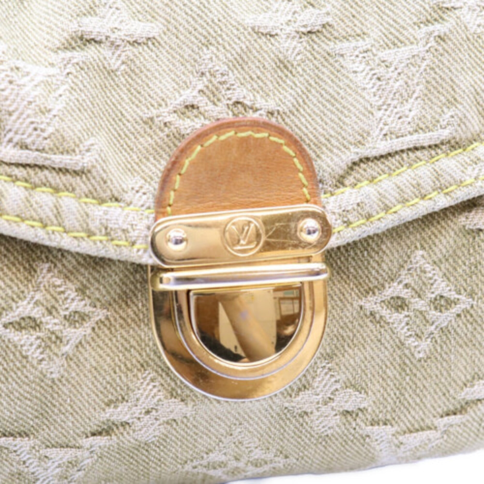 Louis Vuitton Beige Green Monogram Denim Handbag (Pre-Owned)