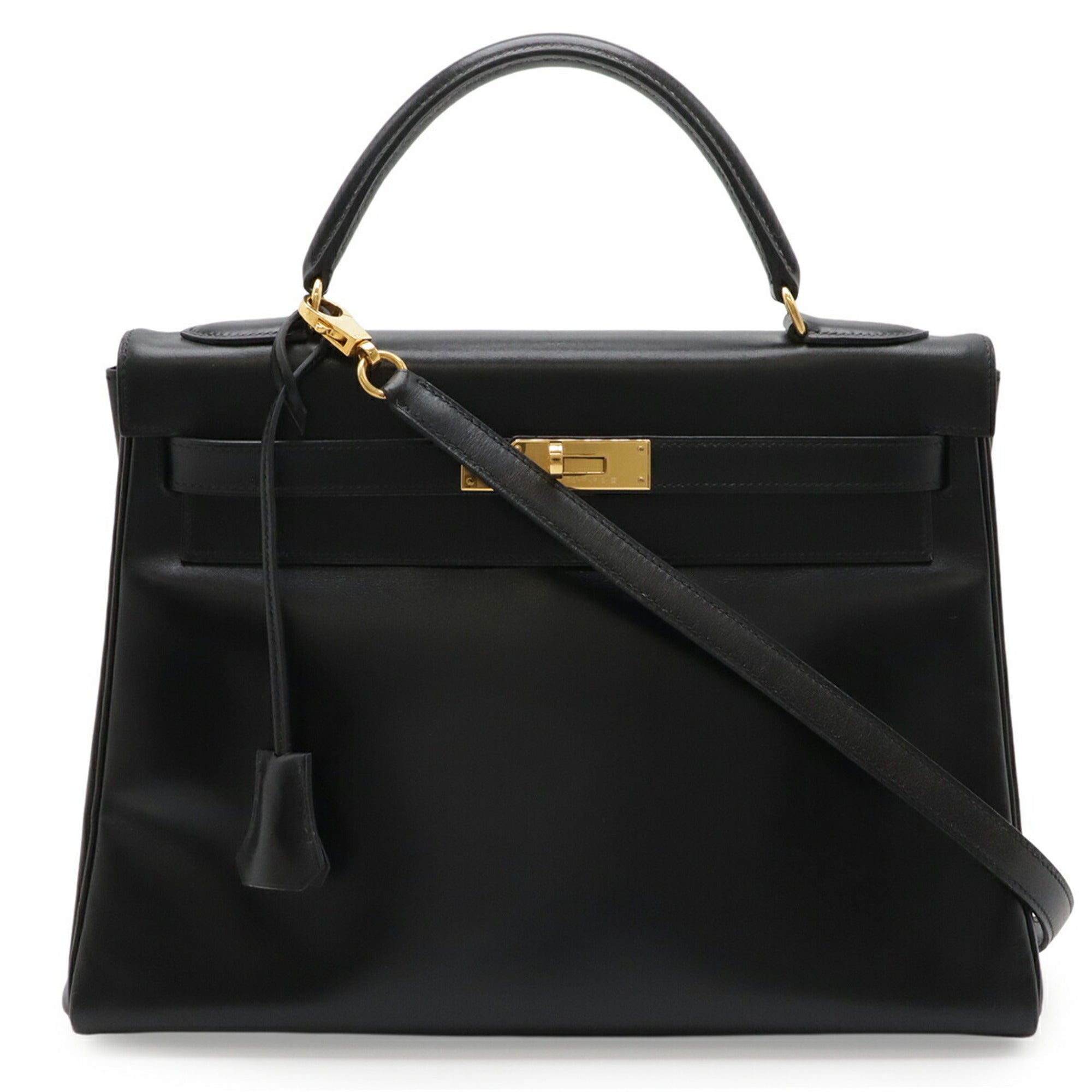 Hermes Black Box Calf Leather Handbag Shoulder Bag (Pre-Owned)