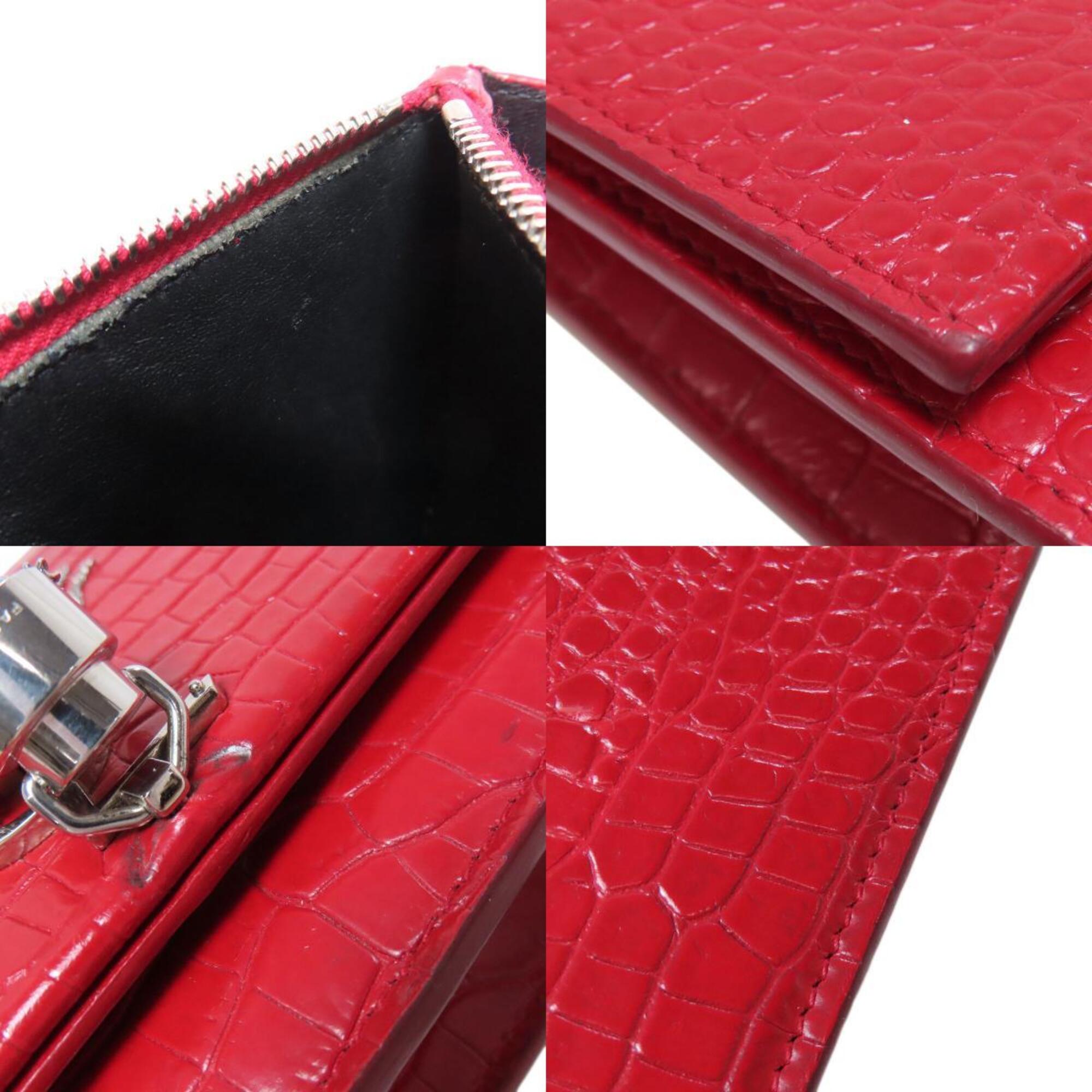 Yves Saint Laurent Red Color Leather Chain/Shoulder Wallet (Pre-Owned)