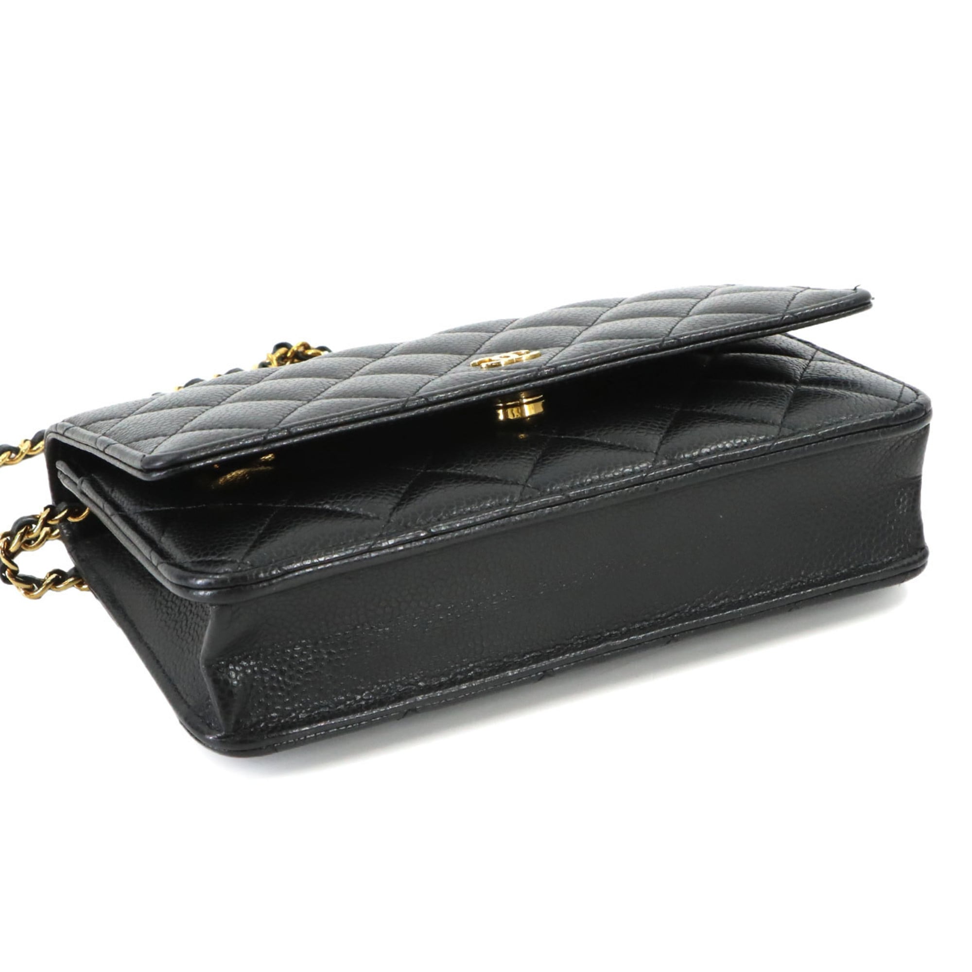 Chanel Black Grained Calfskin Chain/Shoulder Wallet (Pre-Owned)