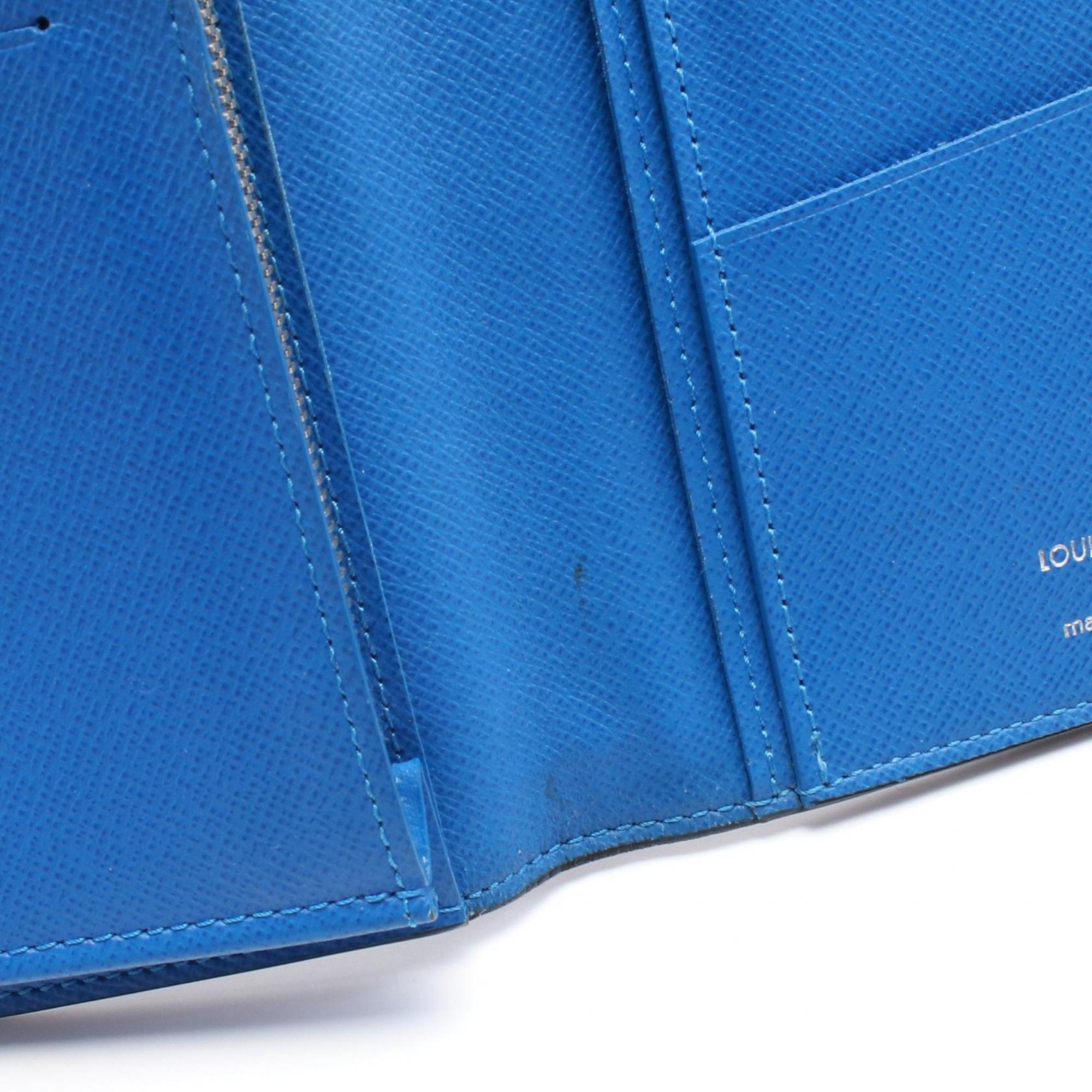 Louis Vuitton Black Blue Taiga Leather Leather Long Wallet (Bi-Fold) (Pre-Owned)