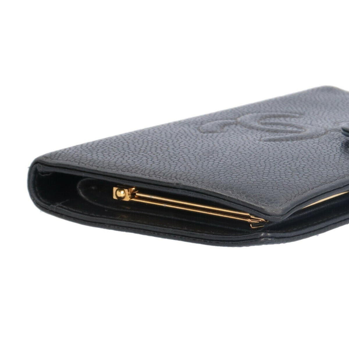 Chanel Black Grained Calfskin Long Wallet (Bi-Fold) (Pre-Owned)
