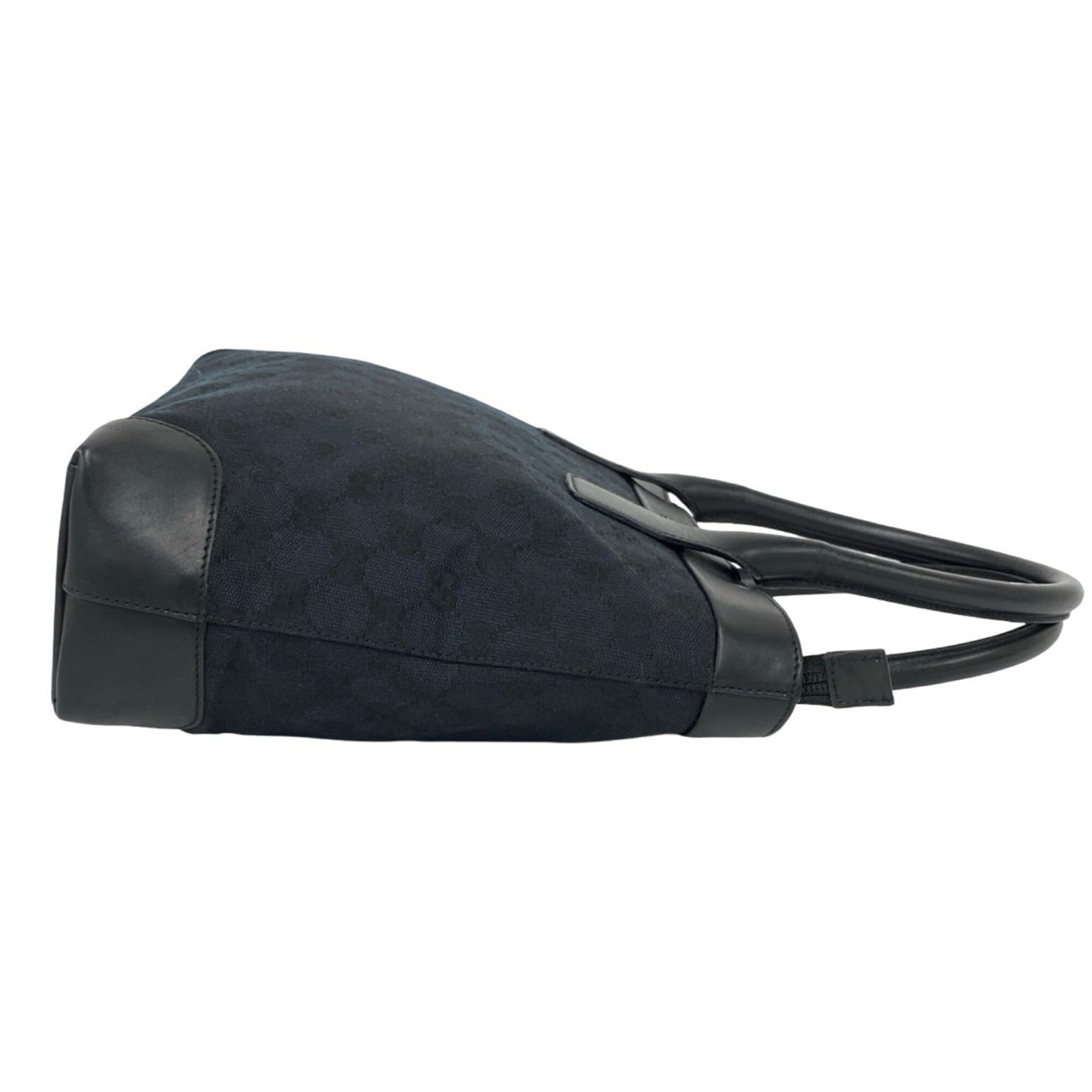 Gucci Black Navy Canvas Leather Handbag Tote Bag (Pre-Owned)
