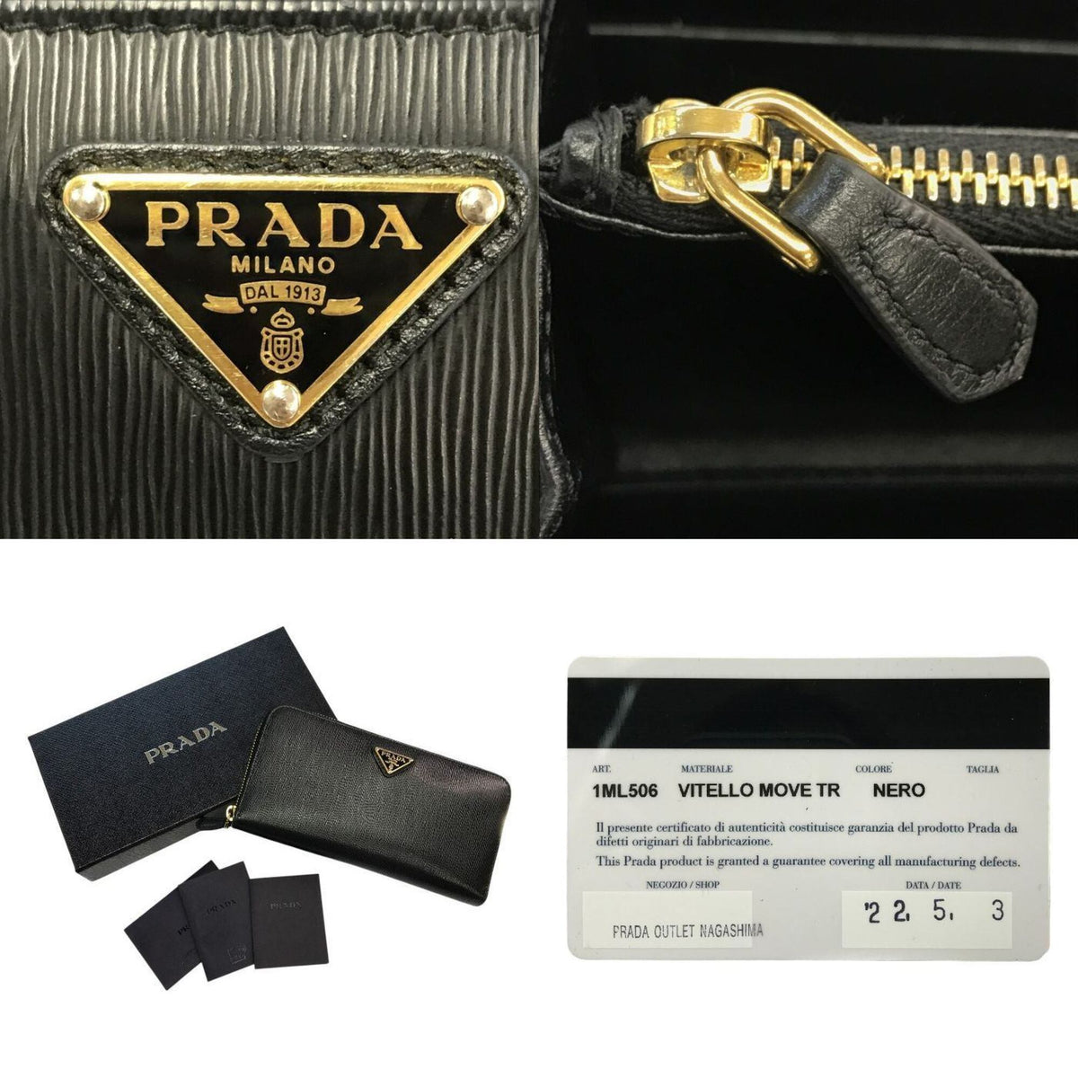 Prada Black Vitello Move Long Wallet (Bi-Fold) (Pre-Owned)