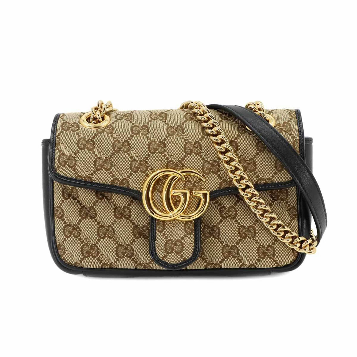 Gucci Gg Marmont Beige Black Gg Canvas Handbag Shoulder Bag (Pre-Owned)