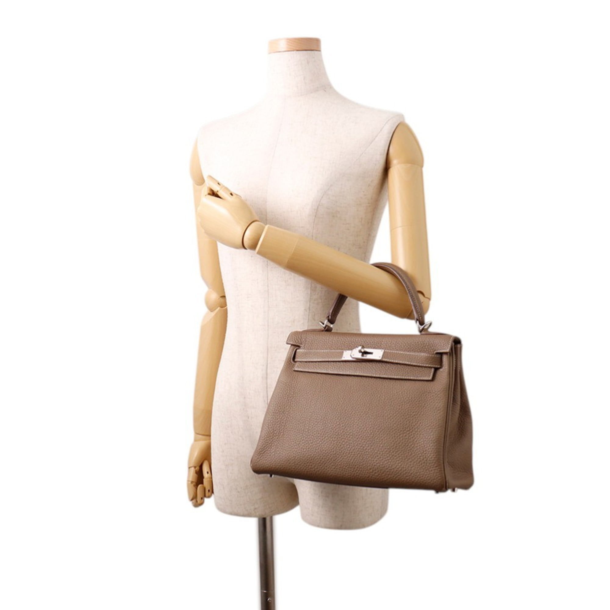 Hermes Kelly Etoupe Gray Togo Leather Handbag (Pre-Owned)