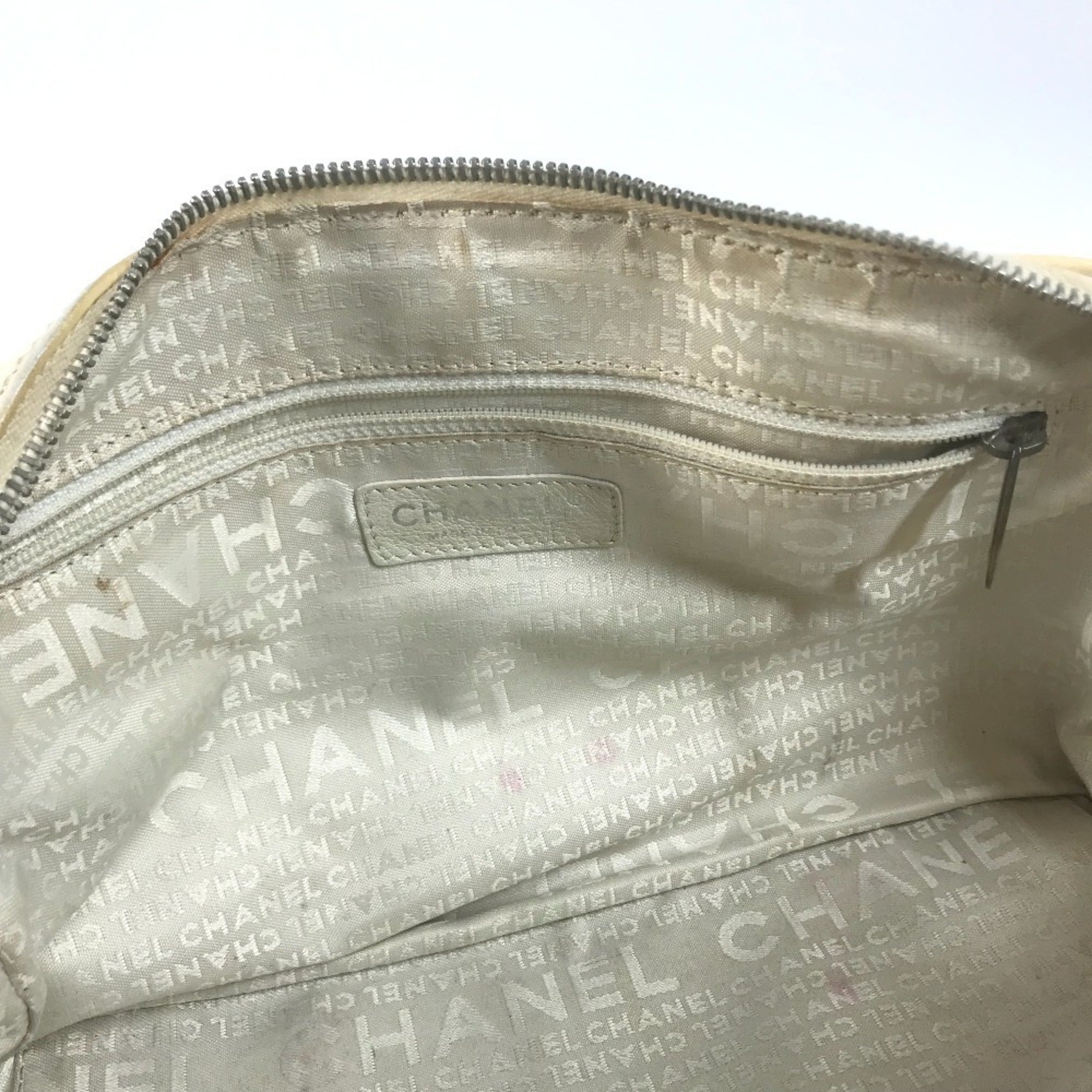 Chanel Beige Ivory Leather Canvas Handbag Shoulder Bag (Pre-Owned)