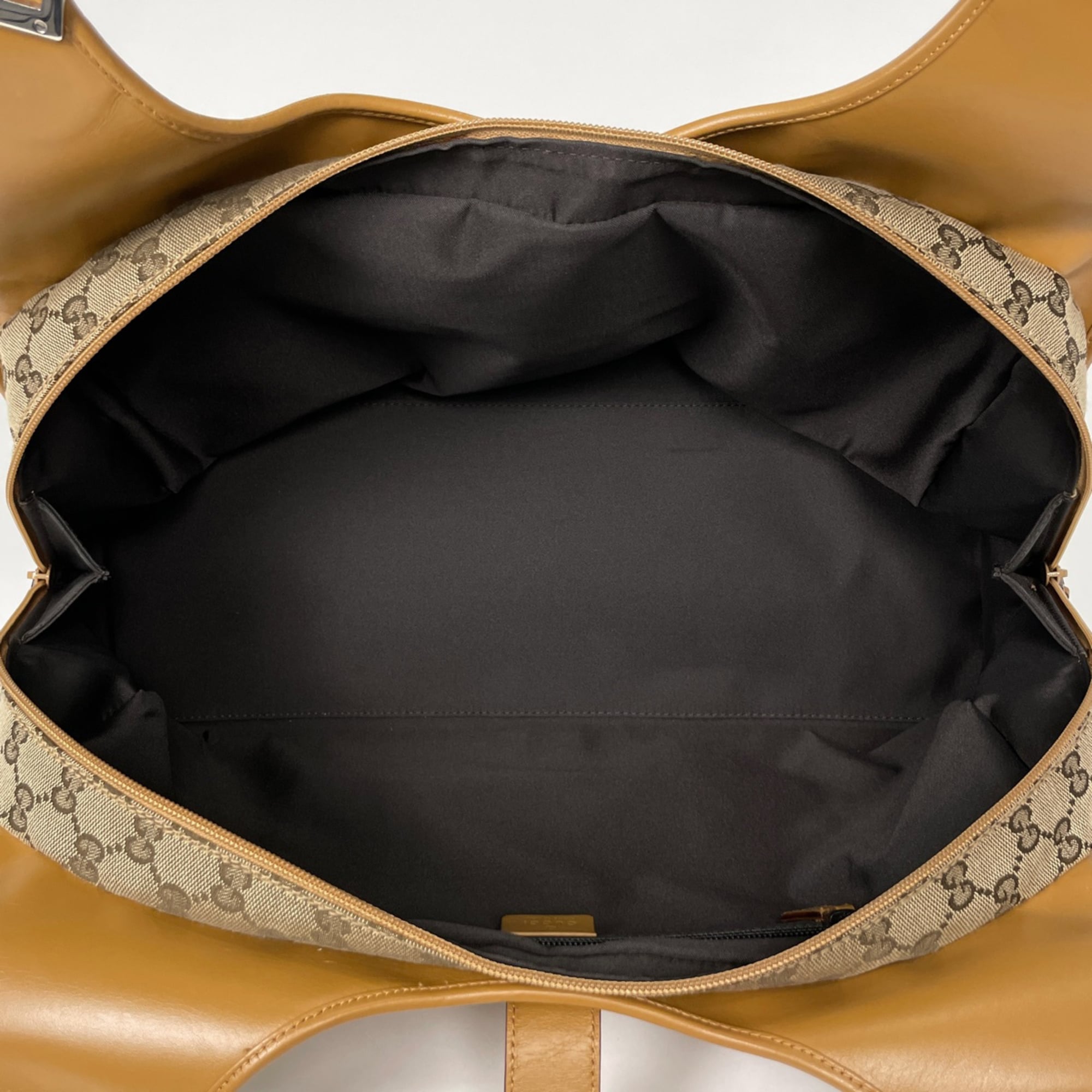 Gucci Beige Brown Gg Canvas Leather Shoulder Bag (Pre-Owned)