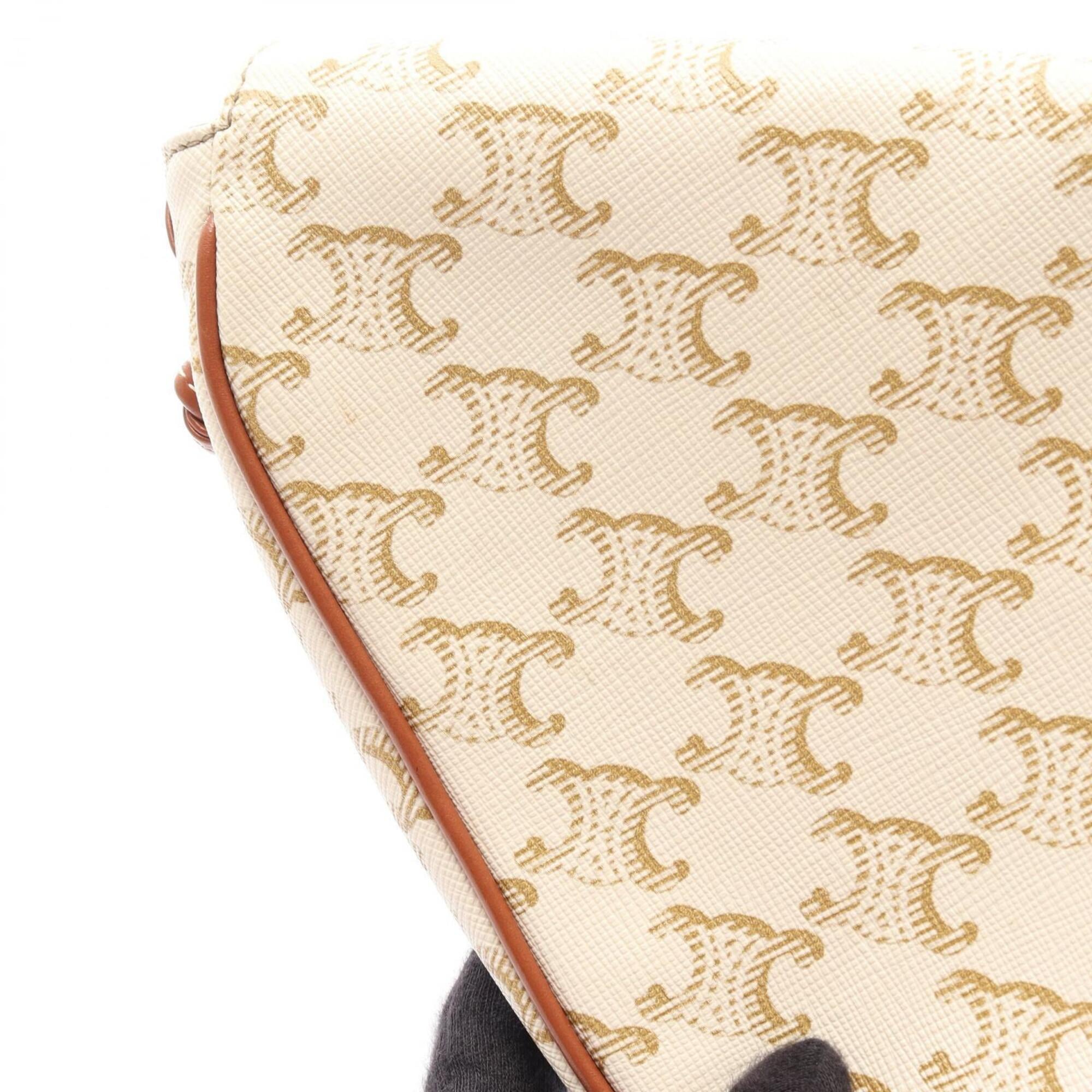 Celine Brown Ivory Coated Canvas Leather Handbag Shoulder Bag (Pre-Owned)