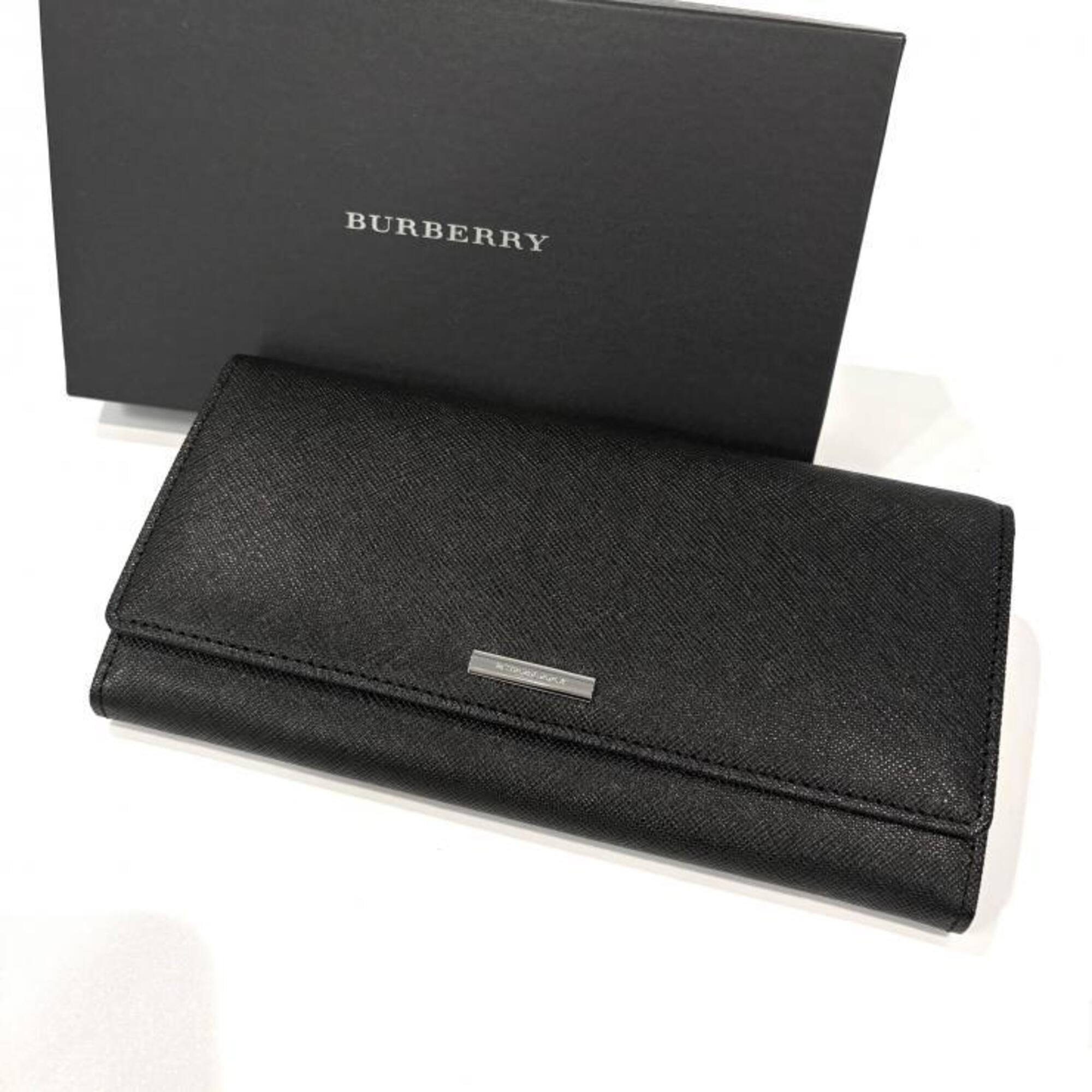 Burberry Black Brown Leather Canvas Long Wallet (Bi-Fold) (Pre-Owned)