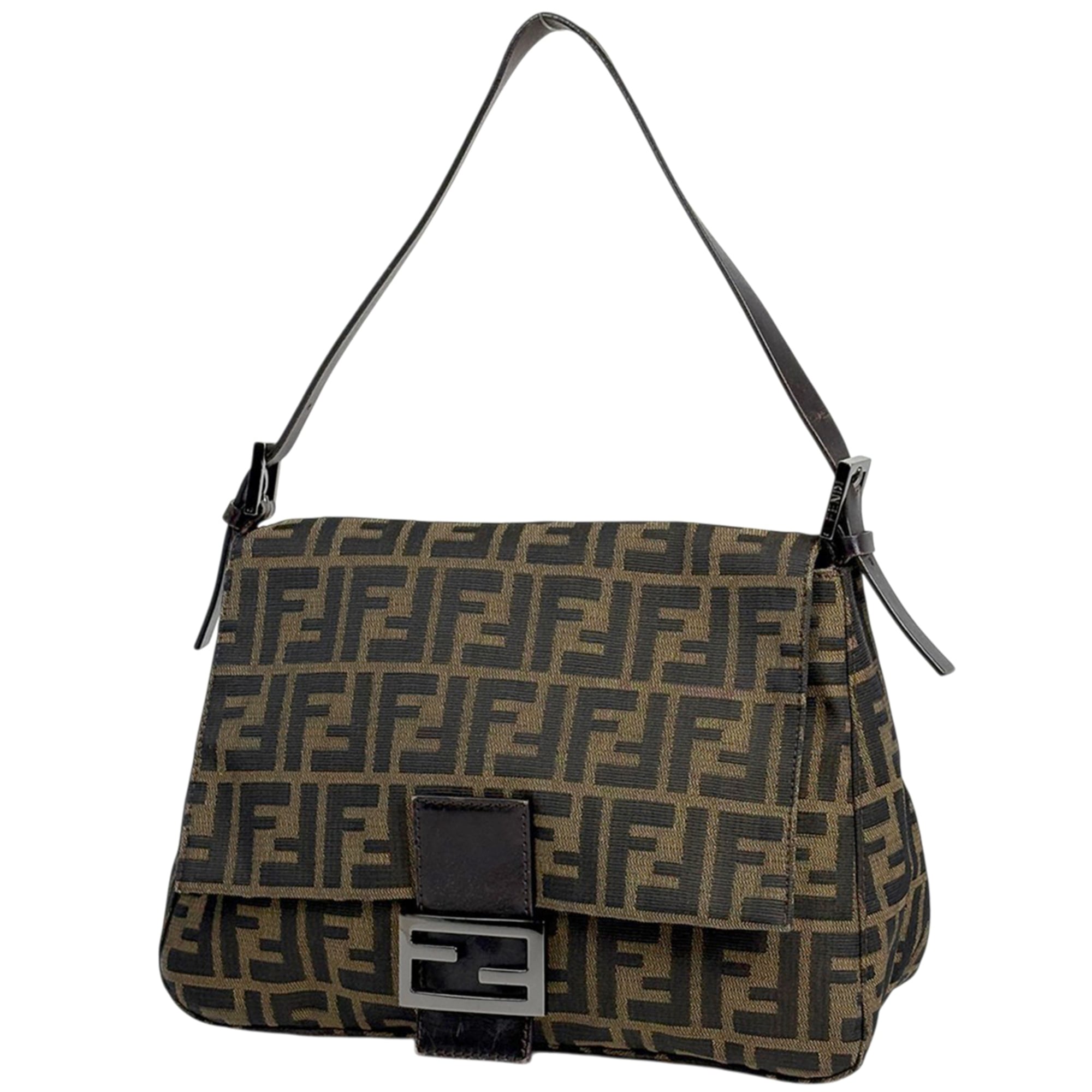 Fendi Zucca Brown Canvas Leather Shoulder Bag (Pre-Owned)