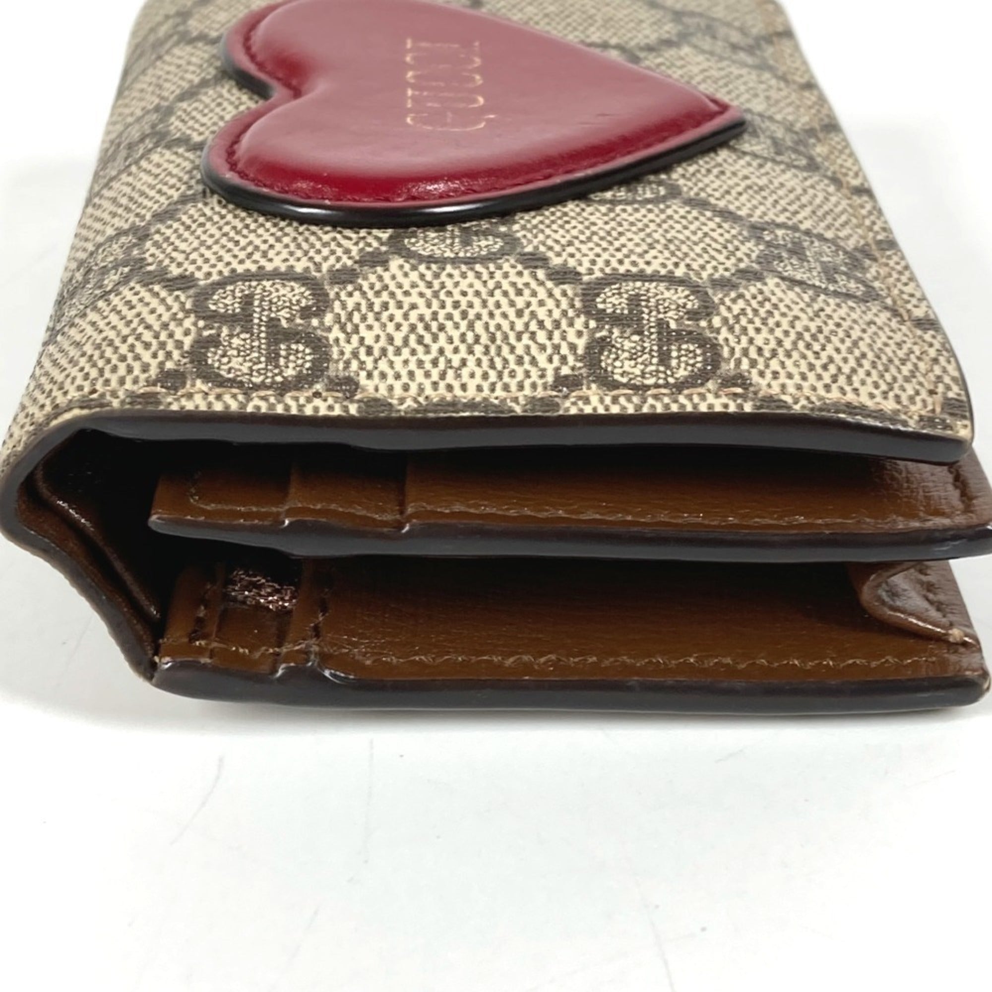 Gucci Gg Supreme Beige Red Color Gg Supreme Long Wallet (Bi-Fold) (Pre-Owned)