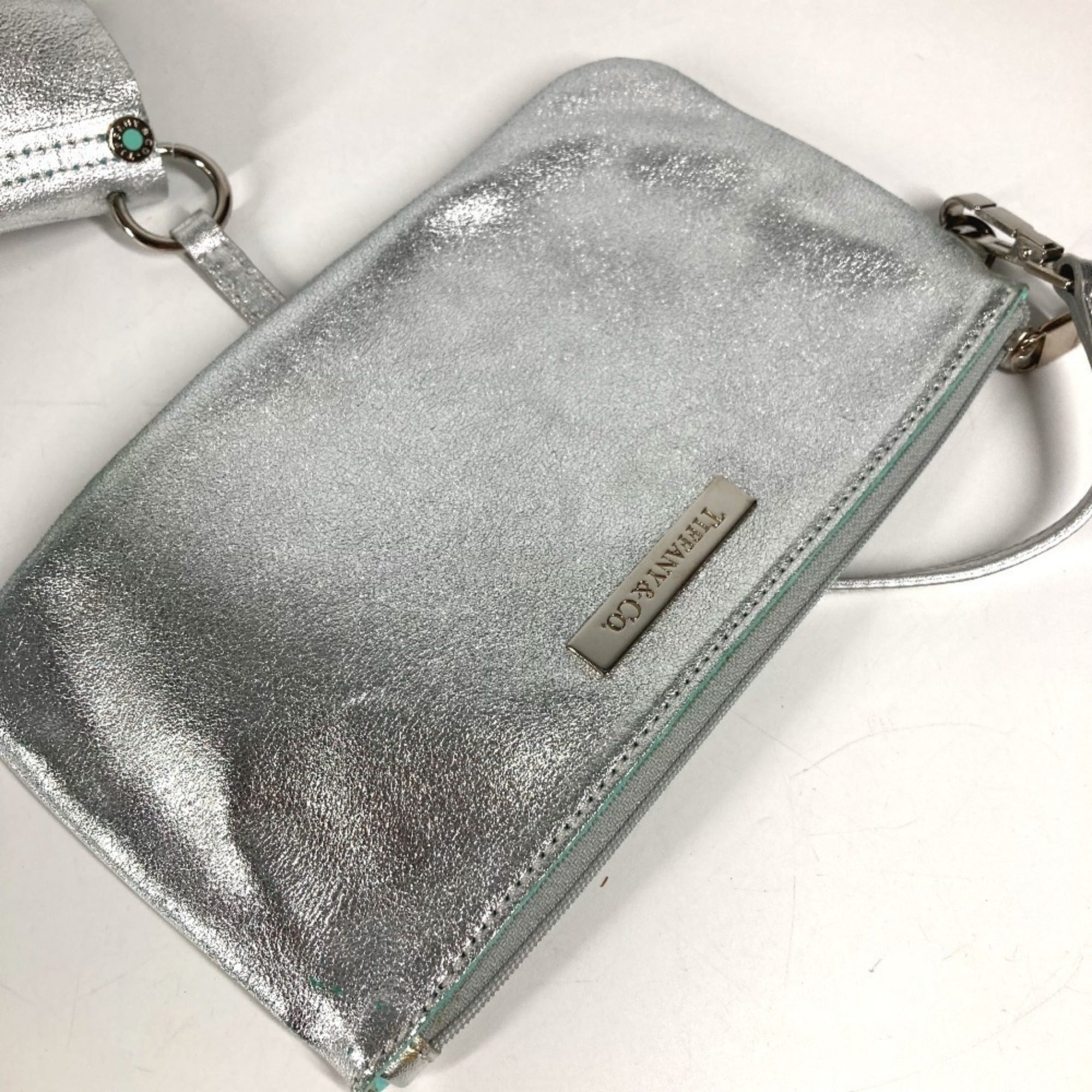 Tiffany Silver Leather Handbag Shoulder Bag Tote Bag (Pre-Owned)