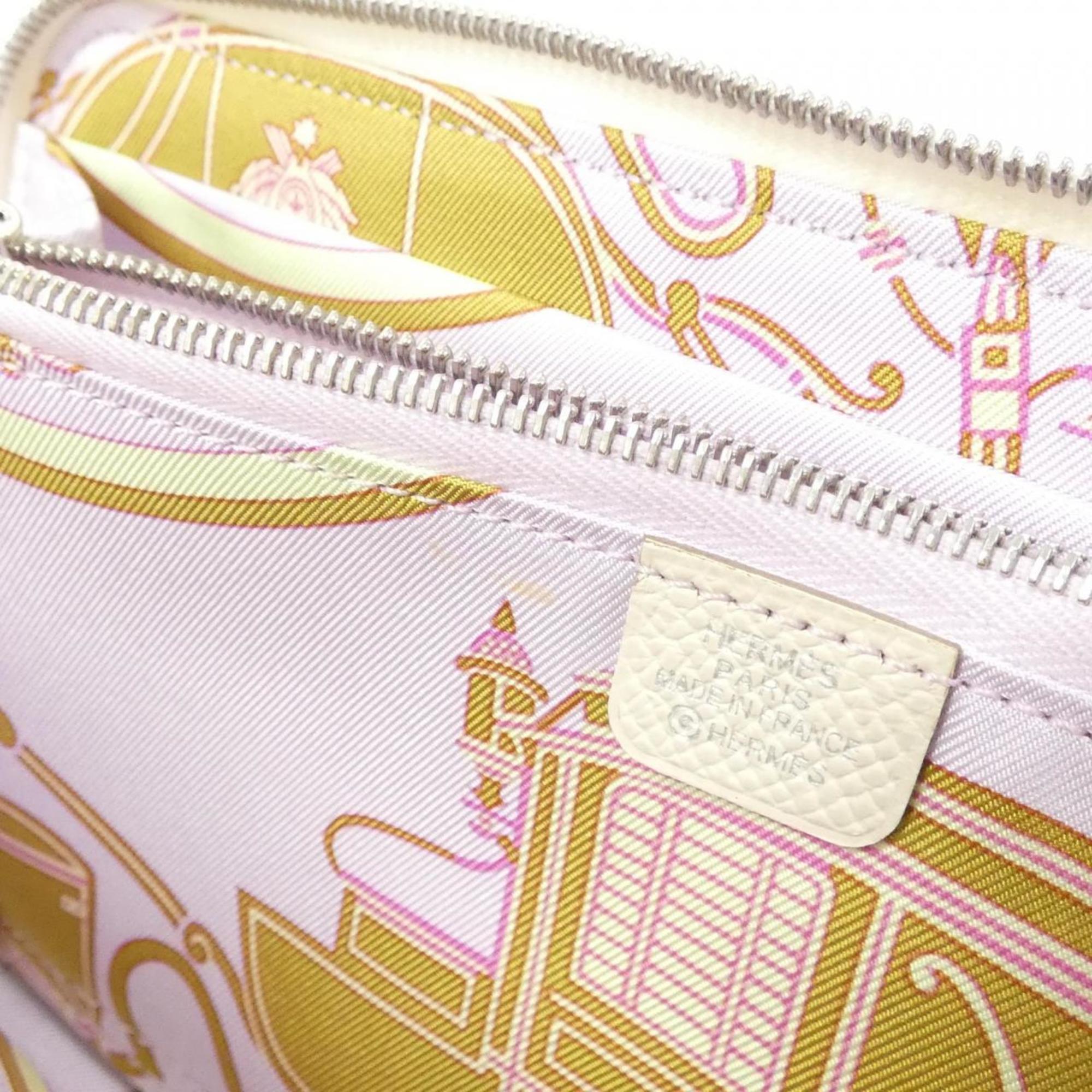 Hermes White Epsom Leather Silk Long Wallet (Bi-Fold) (Pre-Owned)