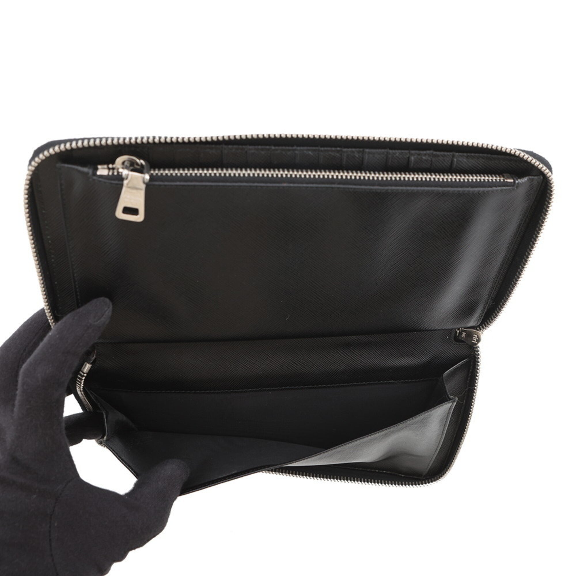 Prada Beige Black Brown Leather Long Wallet (Bi-Fold) (Pre-Owned)