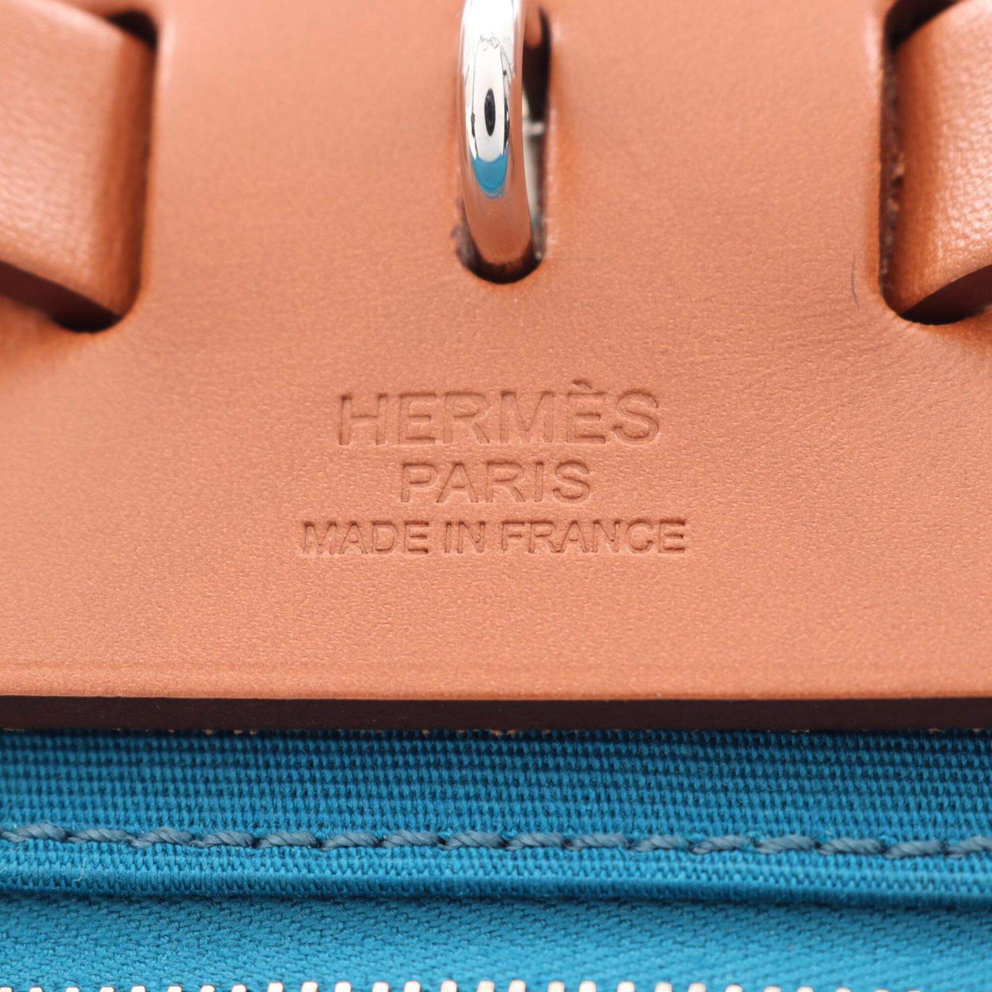 Hermes Blue Brown Canvas Toile Officier Handbag (Pre-Owned)