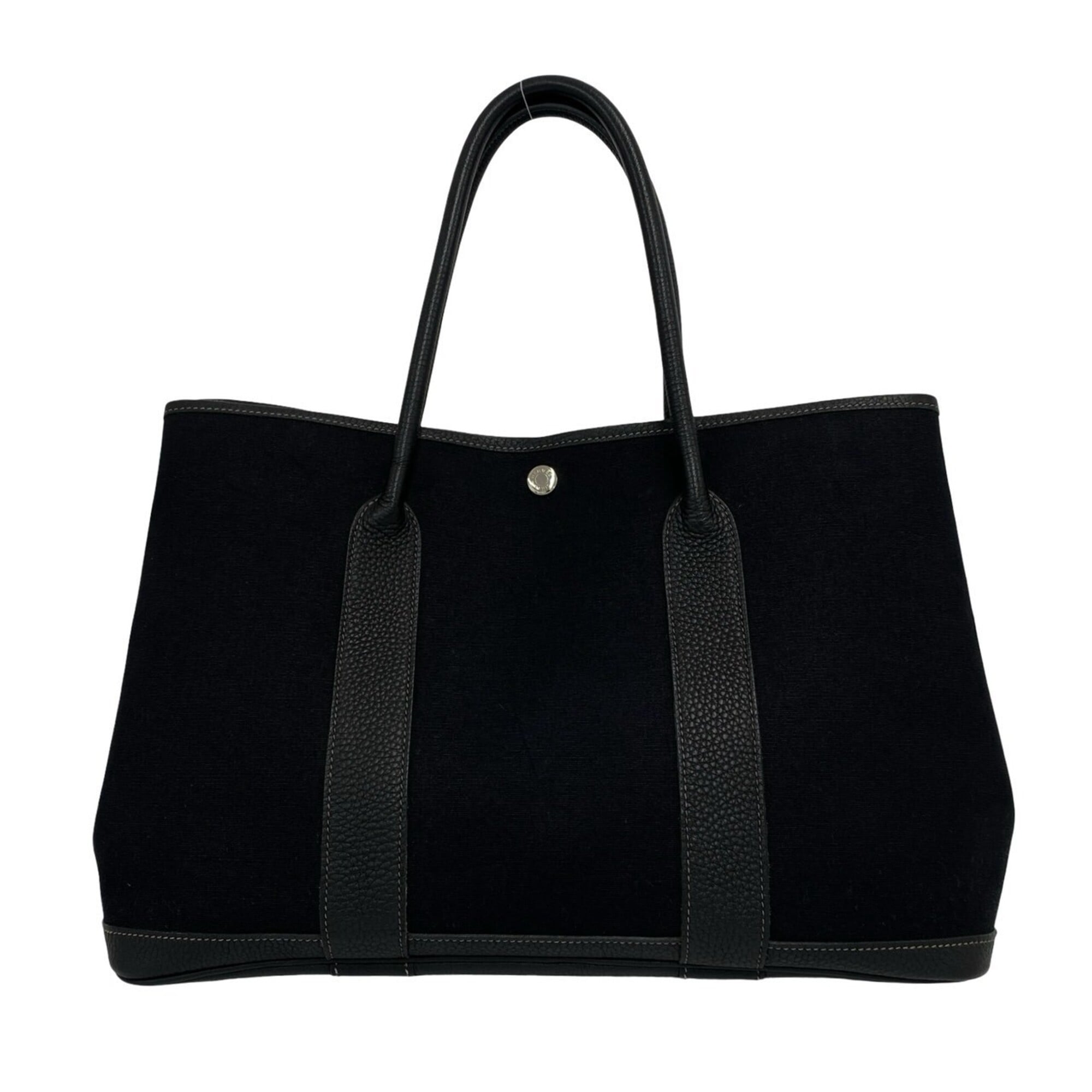 Hermes Black Toile Officier Buffalo Leather Handbag Tote Bag (Pre-Owned)