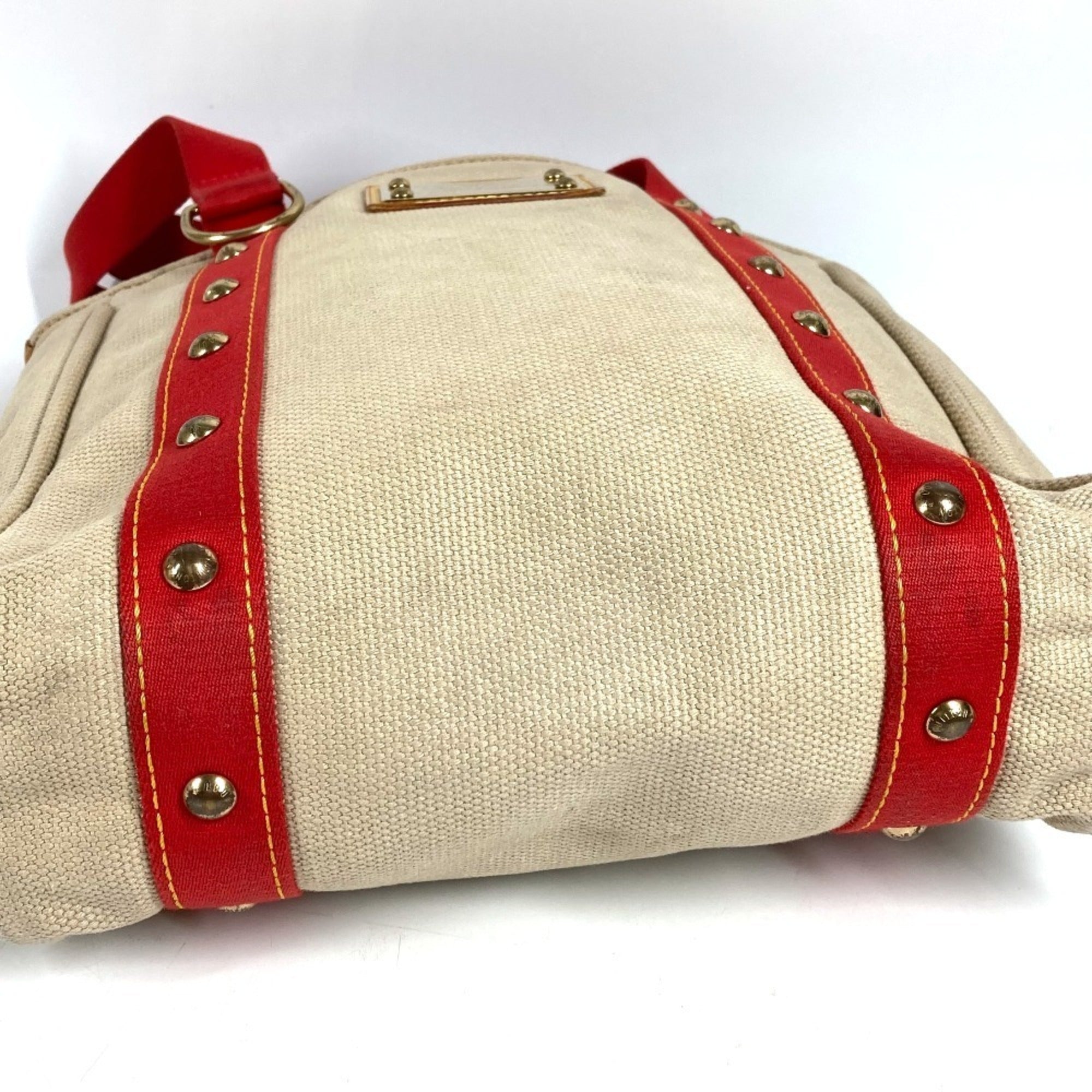 Louis Vuitton Beige Red Color Canvas Shoulder Bag Tote Bag (Pre-Owned)