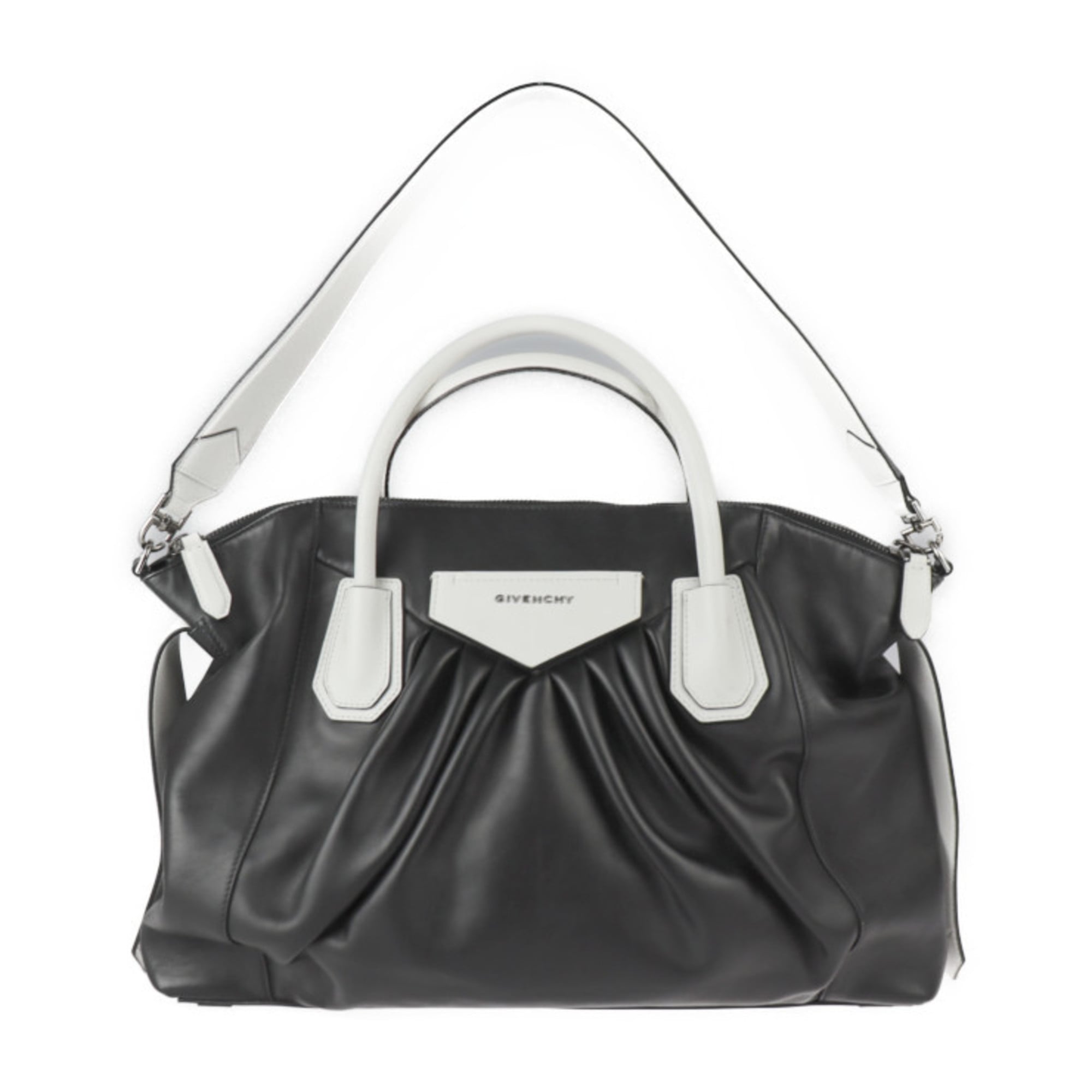 Givenchy Black White Leather Handbag Shoulder Bag Tote Bag (Pre-Owned)