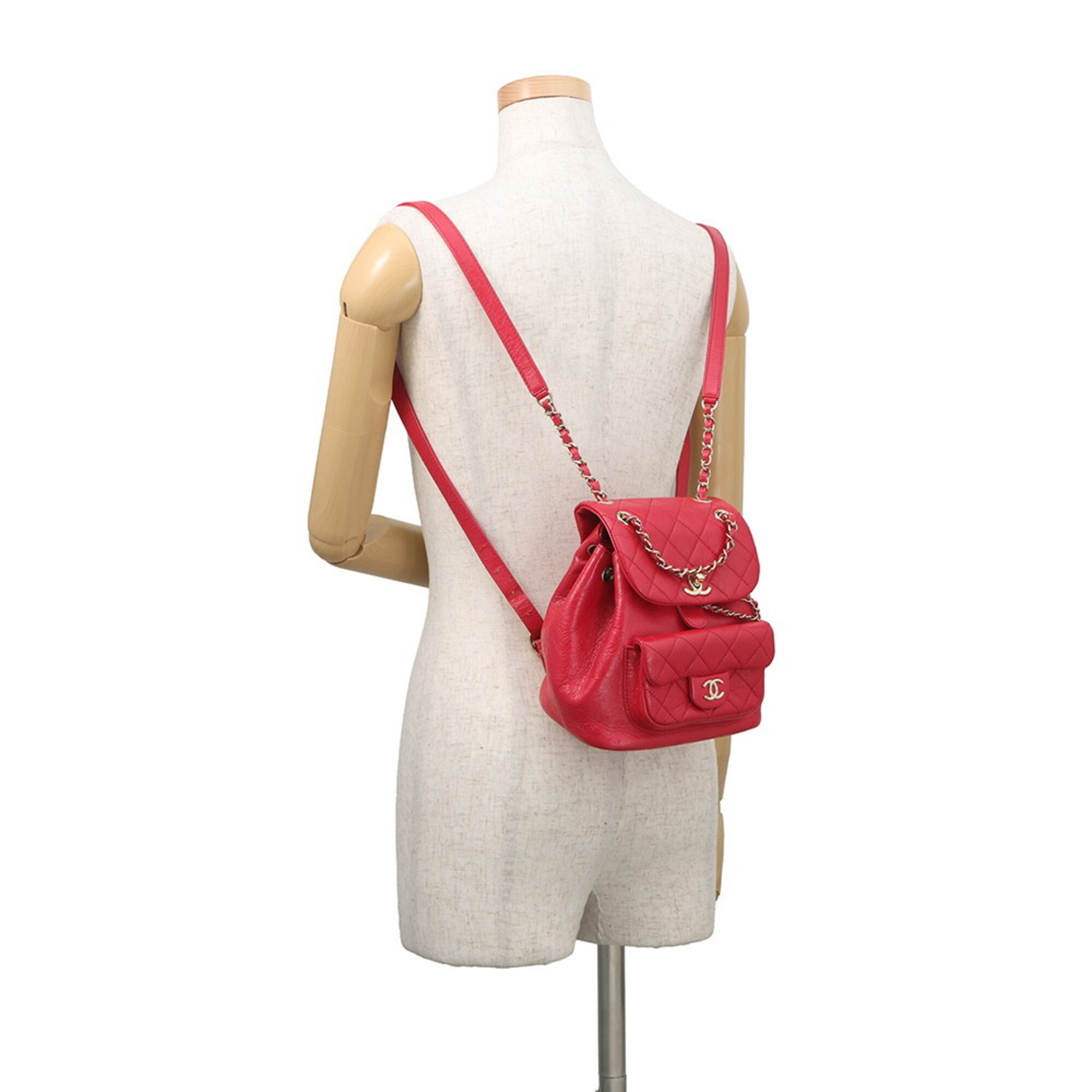 Chanel Matelasse Red Color Leather Backpack (Pre-Owned)