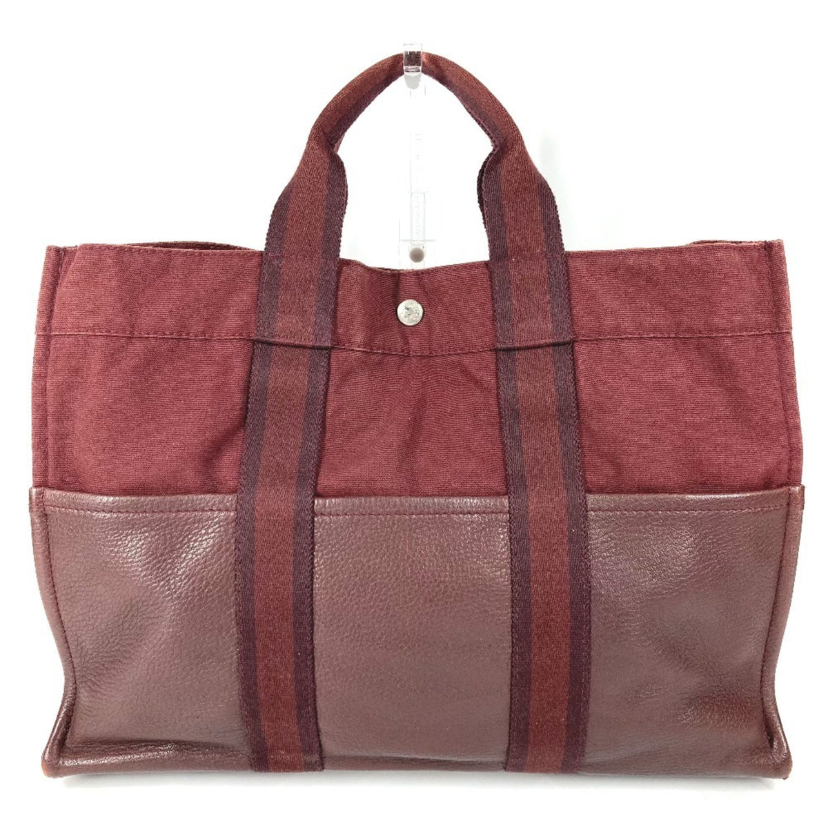 Hermes Wine Cotton Leather Handbag Tote Bag (Pre-Owned)
